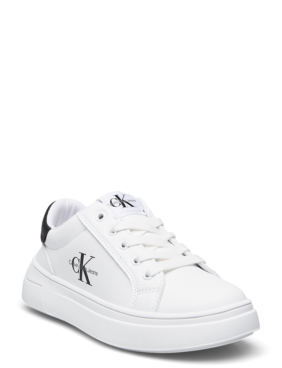 Calvin Klein - Kids minimal lace-up sneaker with oversize sole - white/black - 0