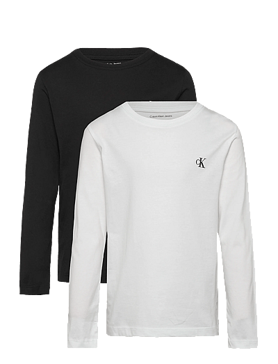 Calvin Klein 2P CHEST MONO LS T-SHIRT - Pikkade varrukatega T-särgid - CK BLACK BRIGHT WHITE / white
