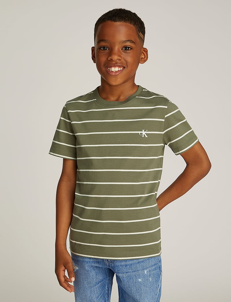 Calvin Klein - 2P STRIPED T-SHIRTS - kortærmede t-shirts - tea time / dusty olive stripes - 0