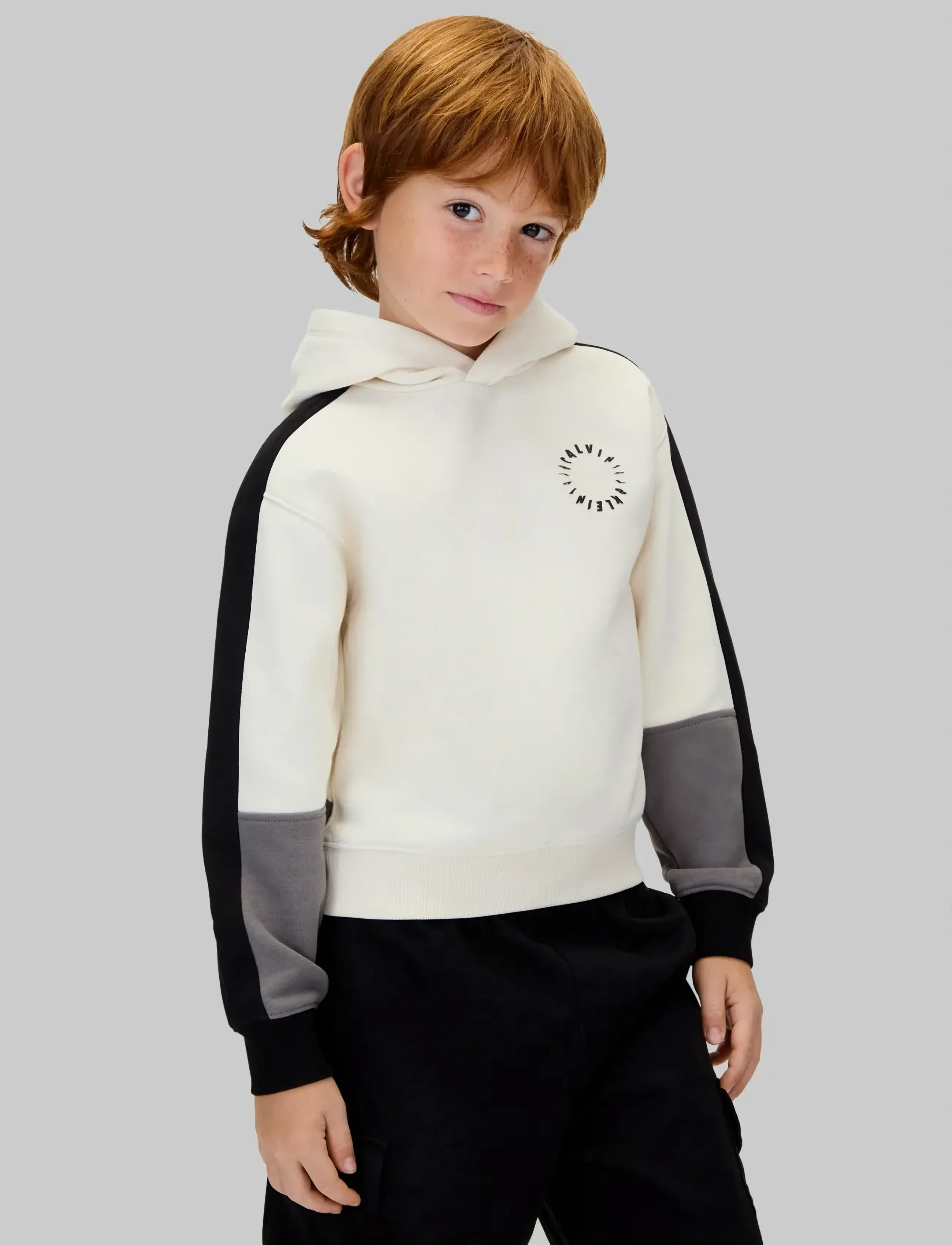 Calvin Klein BRUSHED FLEECE CLR BLOCK HOODIE - Sweatshirts & Hoodies - WHITECAP GRAY / cream