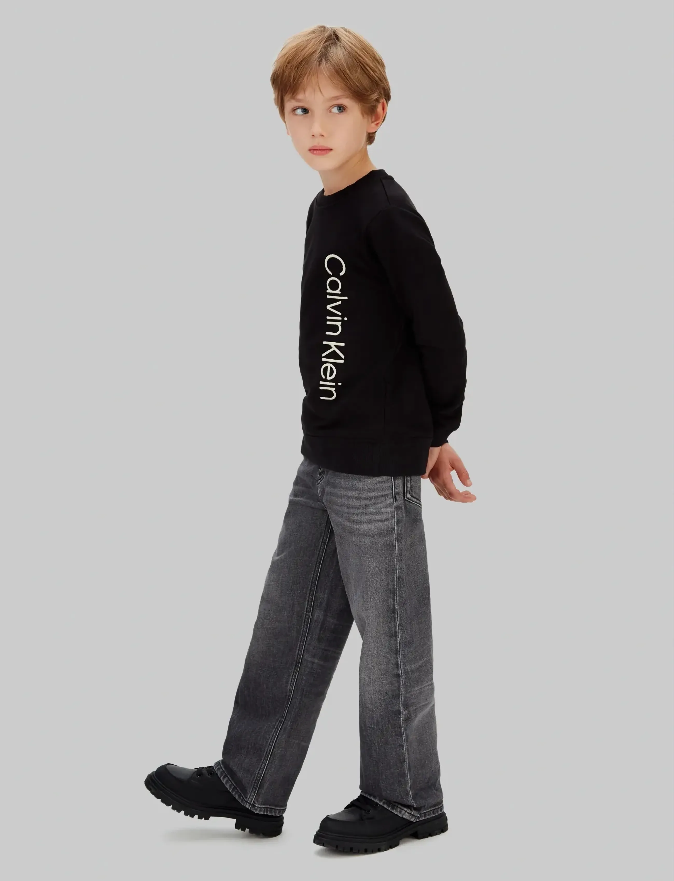 Calvin Klein Terry Side Graphic Cn Sweatshirt, 140, Black, Sweatshirts & Hættetrøjer > Sweatshirts, Børn