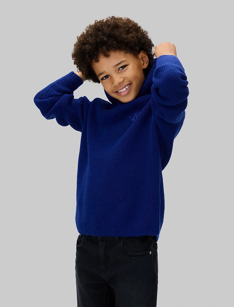 Calvin Klein - RIB KNIT HOODIE - bluzy z kapturem - bold blue - 0