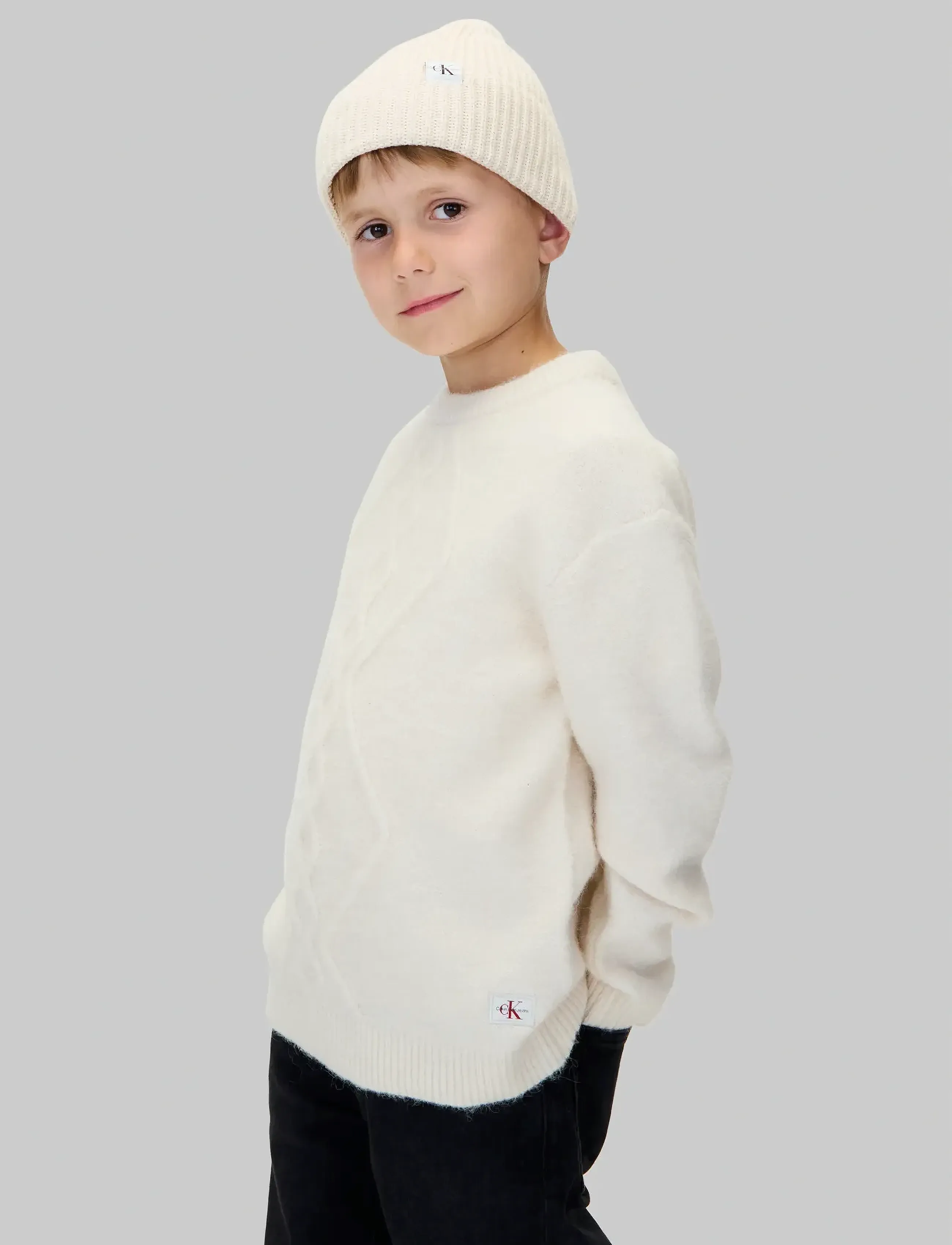 Calvin Klein Fluffy Sweater, Børn, Fluffy Kabelstrik Sweater, Hvid, Str: 128