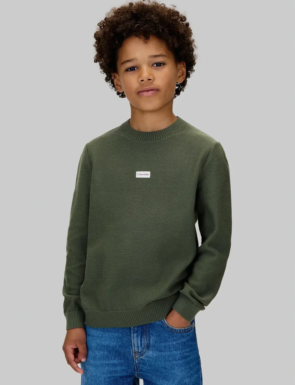 Calvin Klein - LOGO LABEL SWEATER - swetry - thyme - 0