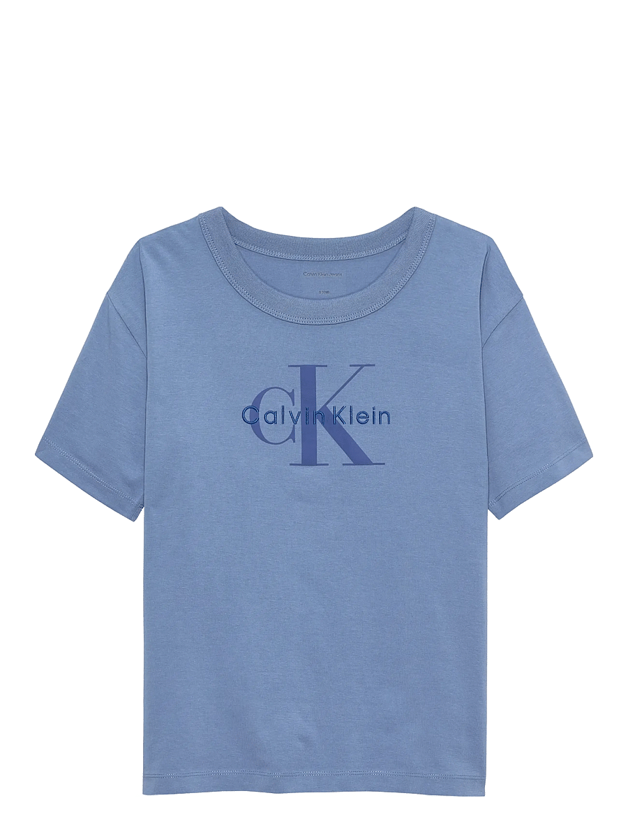 Calvin Klein - LIGHT MONOLOGO S/S T-SHIRT - kortærmede t-shirts - satin blue - 1