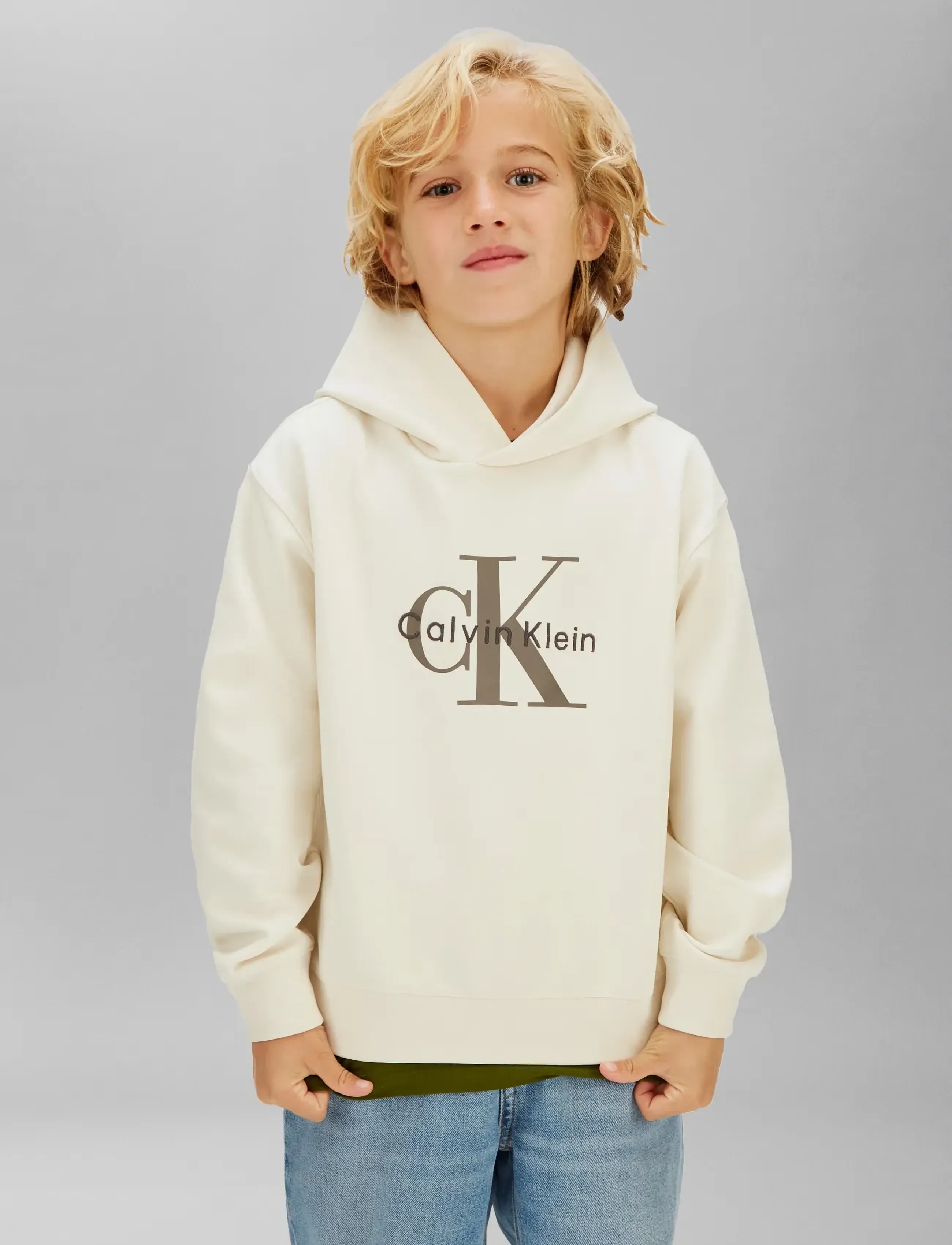 Calvin Klein LIGHT MONOLOGO HOODIE - Sweats et sweats à capuche - WHITECAP GRAY / cream