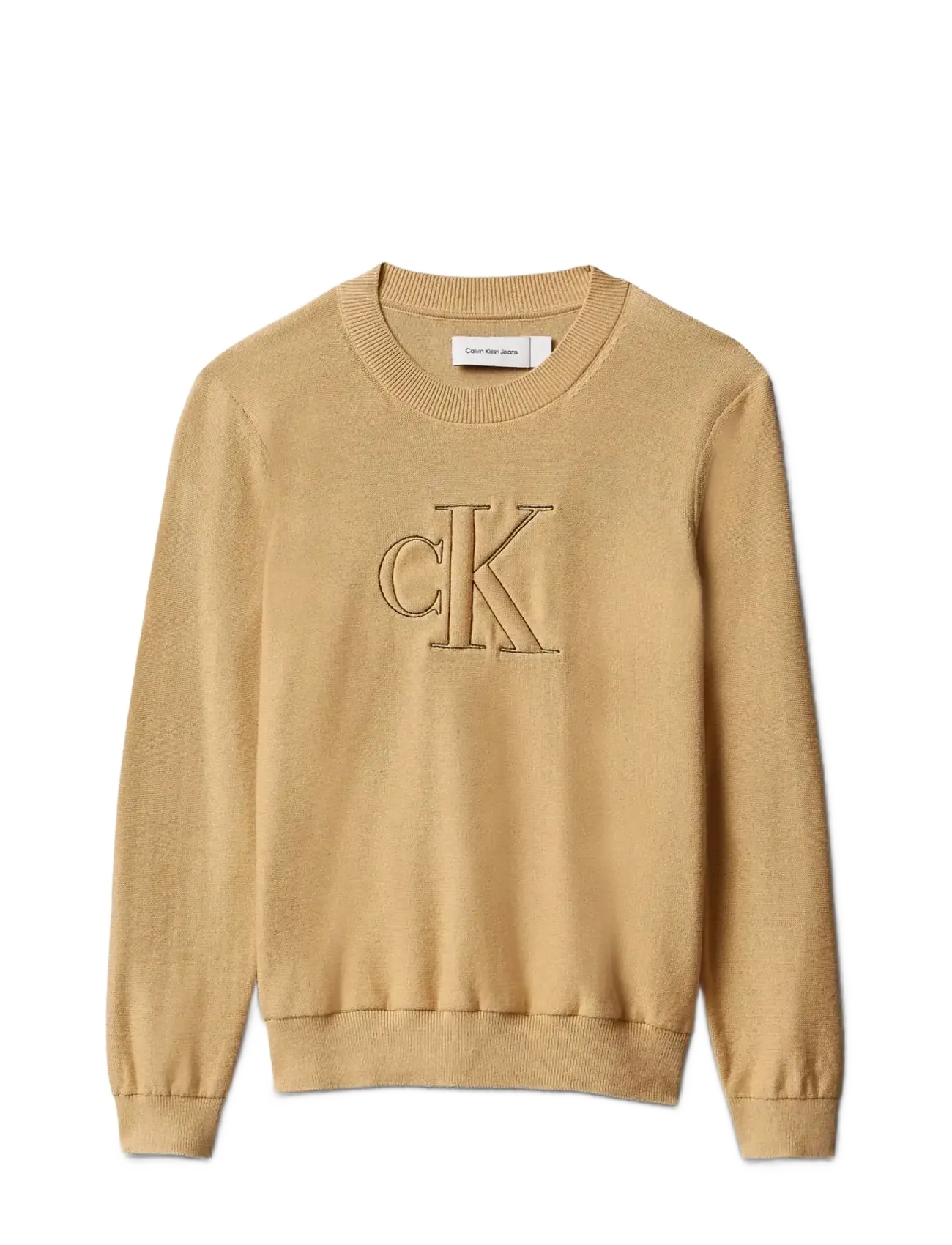 Calvin Klein QUILTED MONOGRAM SWEATER - Riided - SANDY BEIGE / beige