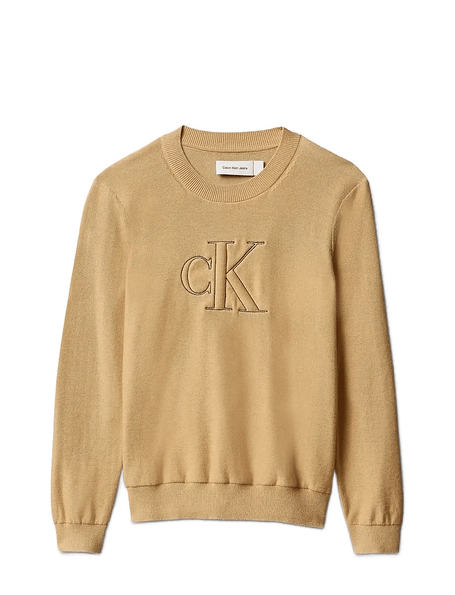 Calvin Klein - QUILTED MONOGRAM SWEATER - sweat-shirt - sandy beige - 0
