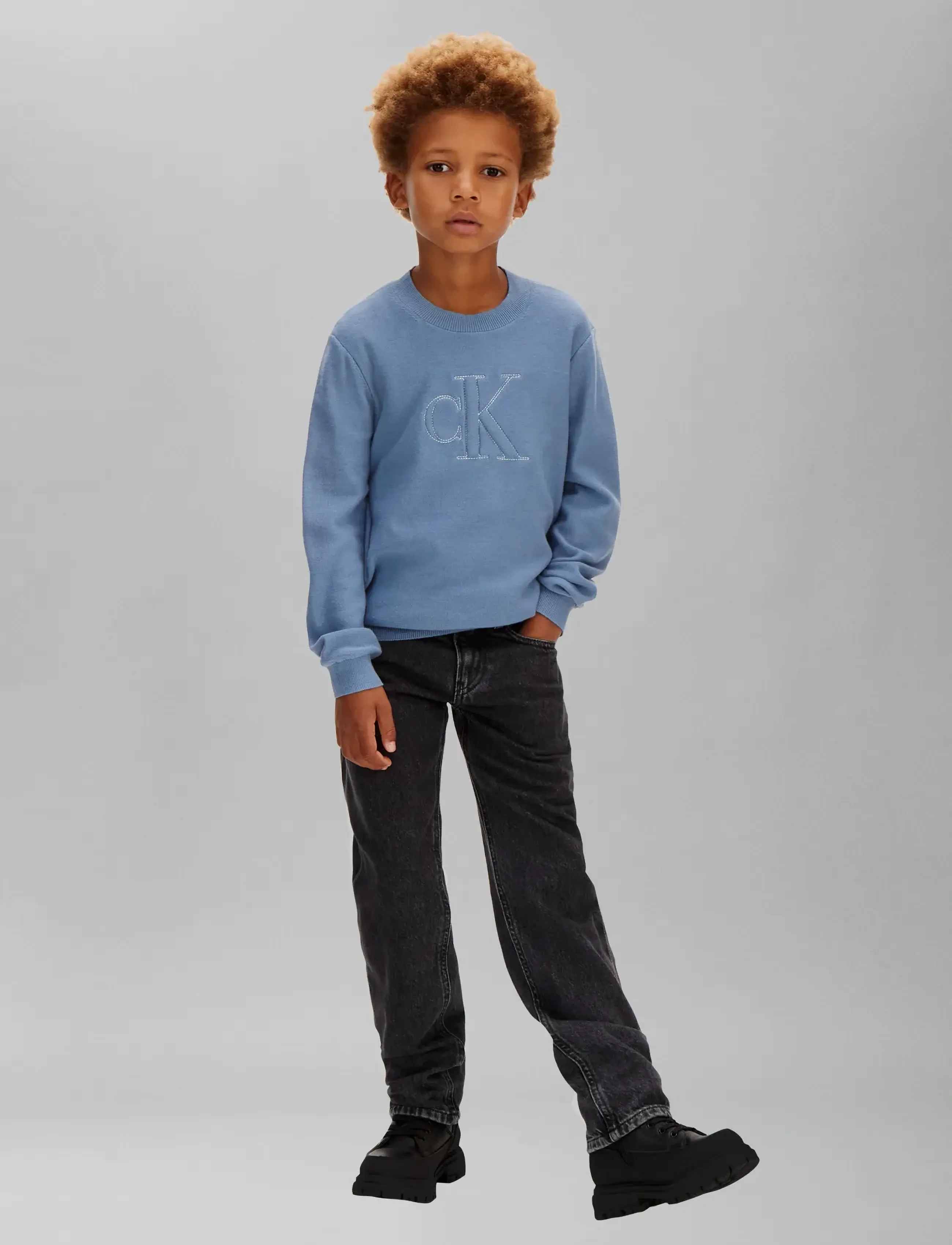 Calvin Klein QUILTED MONOGRAM SWEATER - Riided - SATIN BLUE / blue