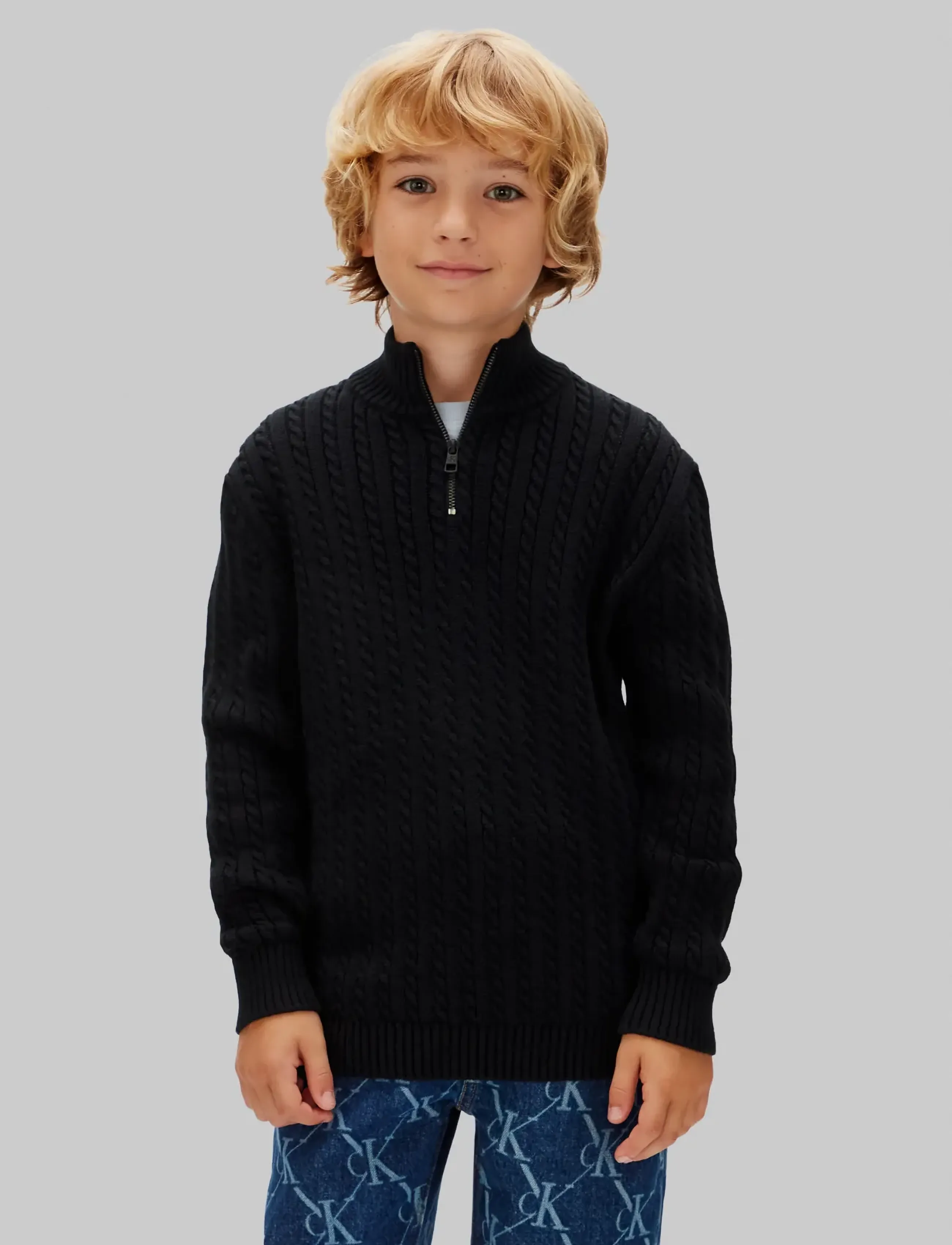 Calvin Klein - CABLE KNIT HALF ZIP SWEATER - ck black - 4