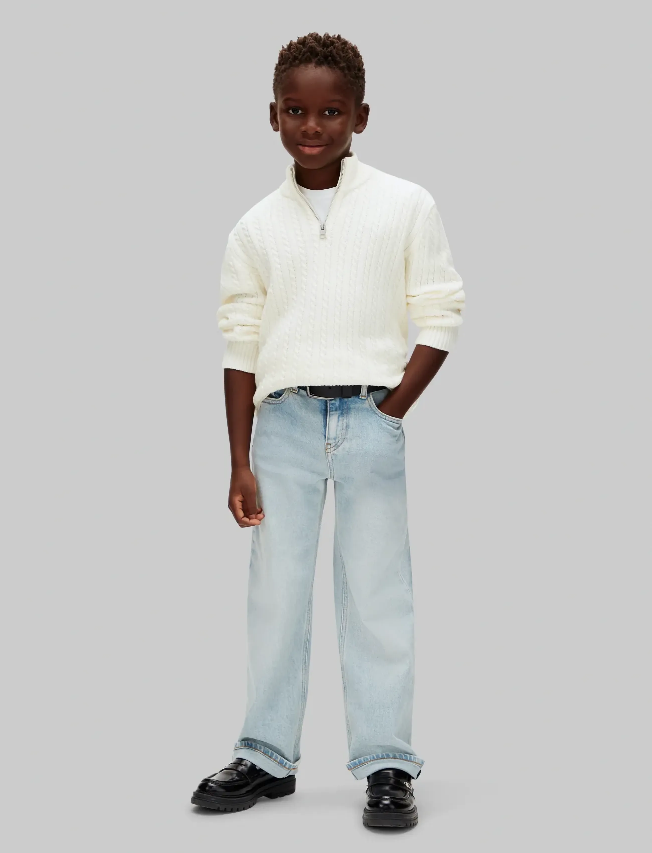 Calvin Klein CABLE KNIT HALF ZIP SWEATER - Knitwear - VANILLA ICE / cream