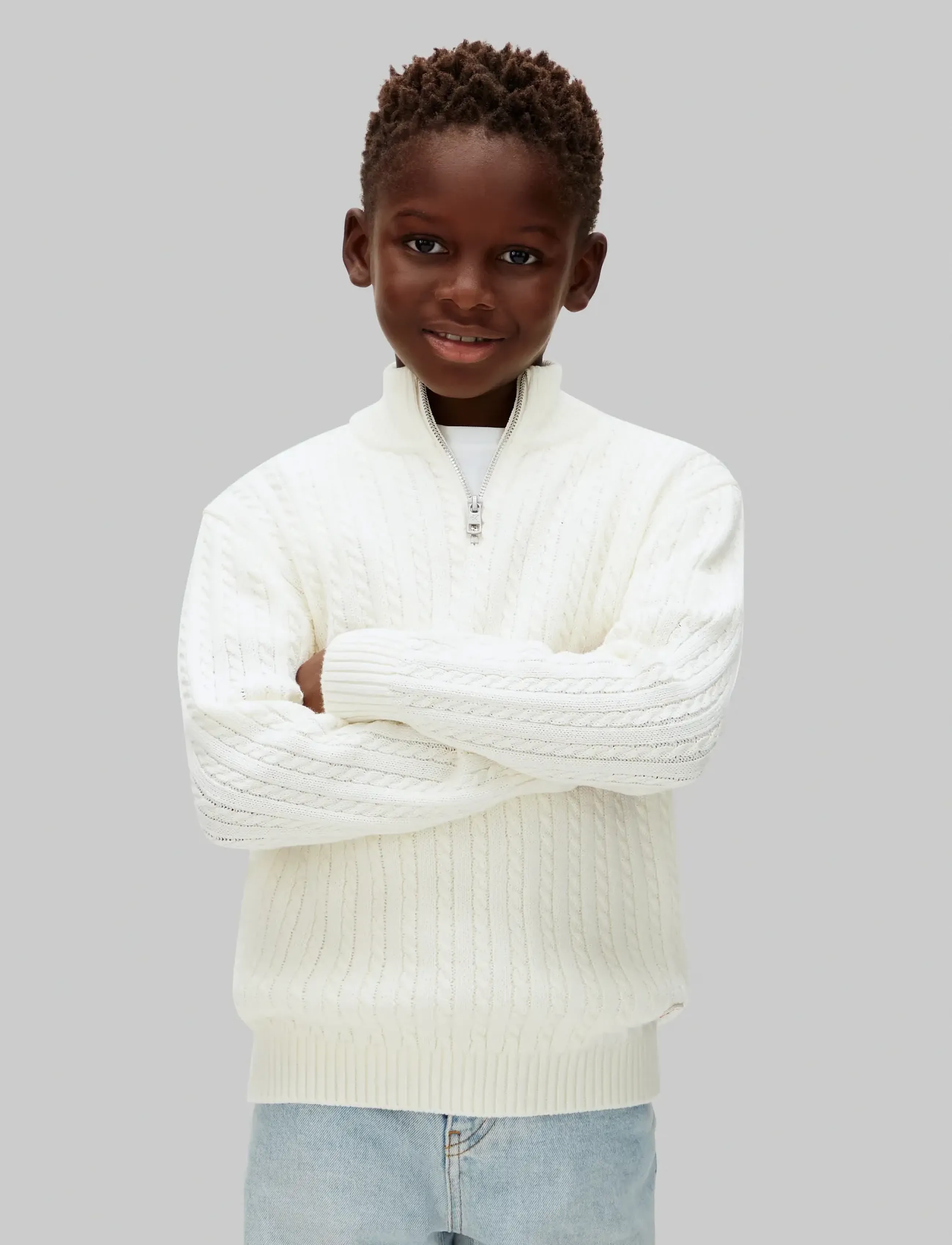 Calvin Klein - CABLE KNIT HALF ZIP SWEATER - vanilla ice - 3