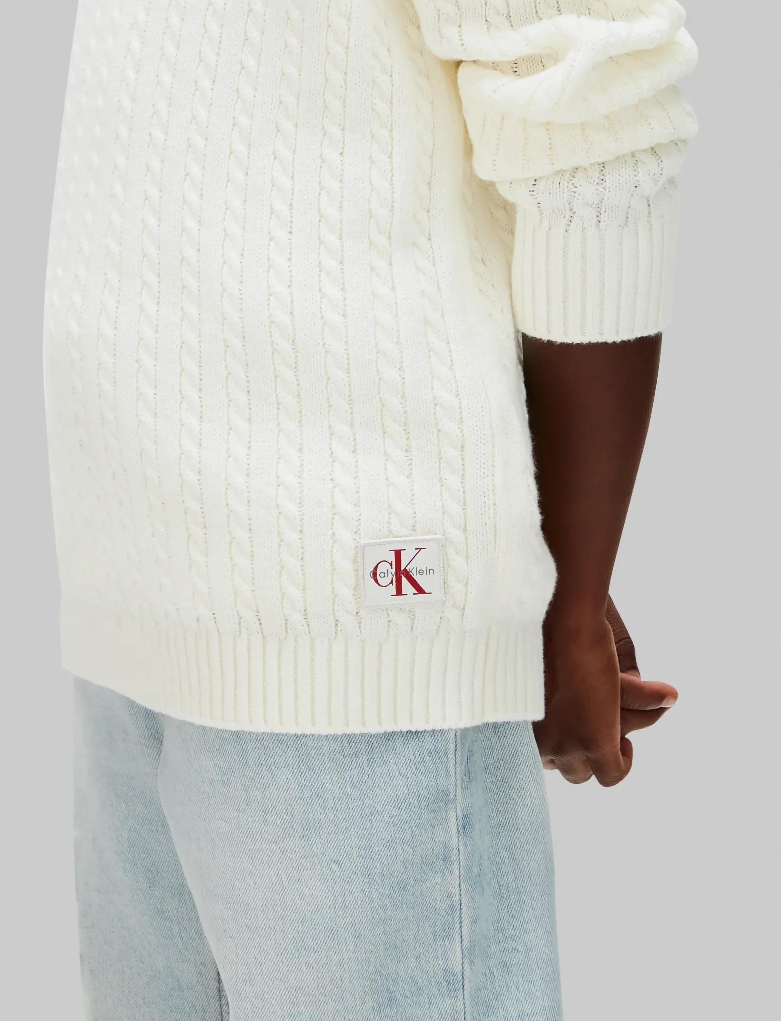 Calvin Klein - CABLE KNIT HALF ZIP SWEATER - vanilla ice - 4