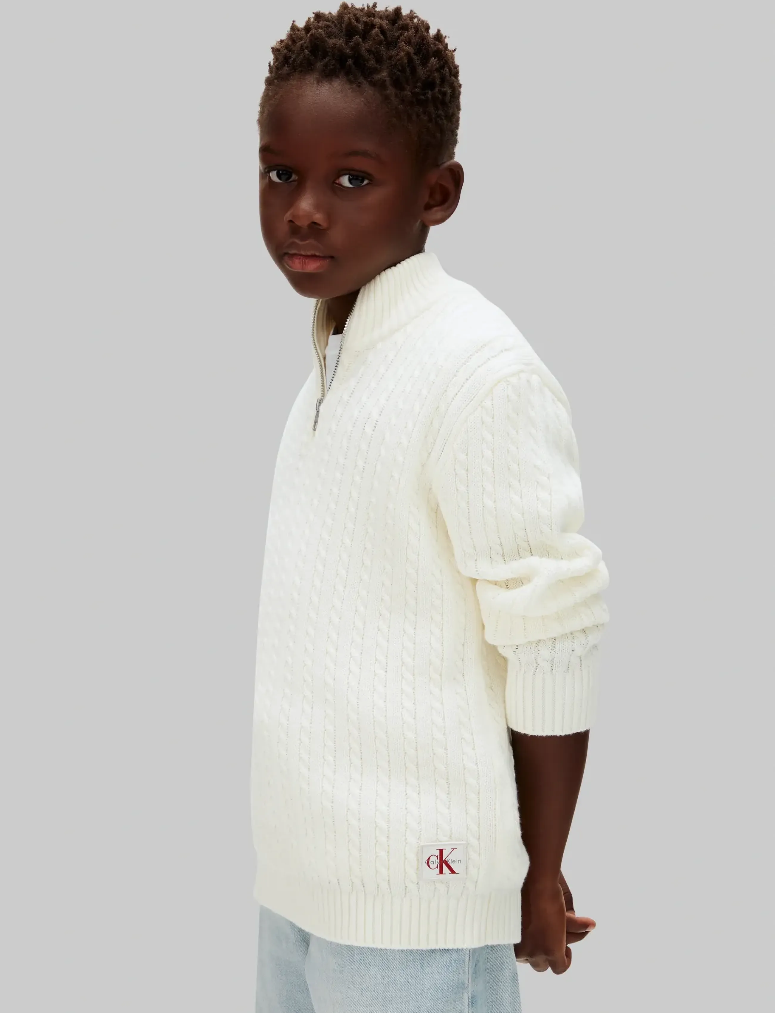 Calvin Klein - CABLE KNIT HALF ZIP SWEATER - vanilla ice - 5