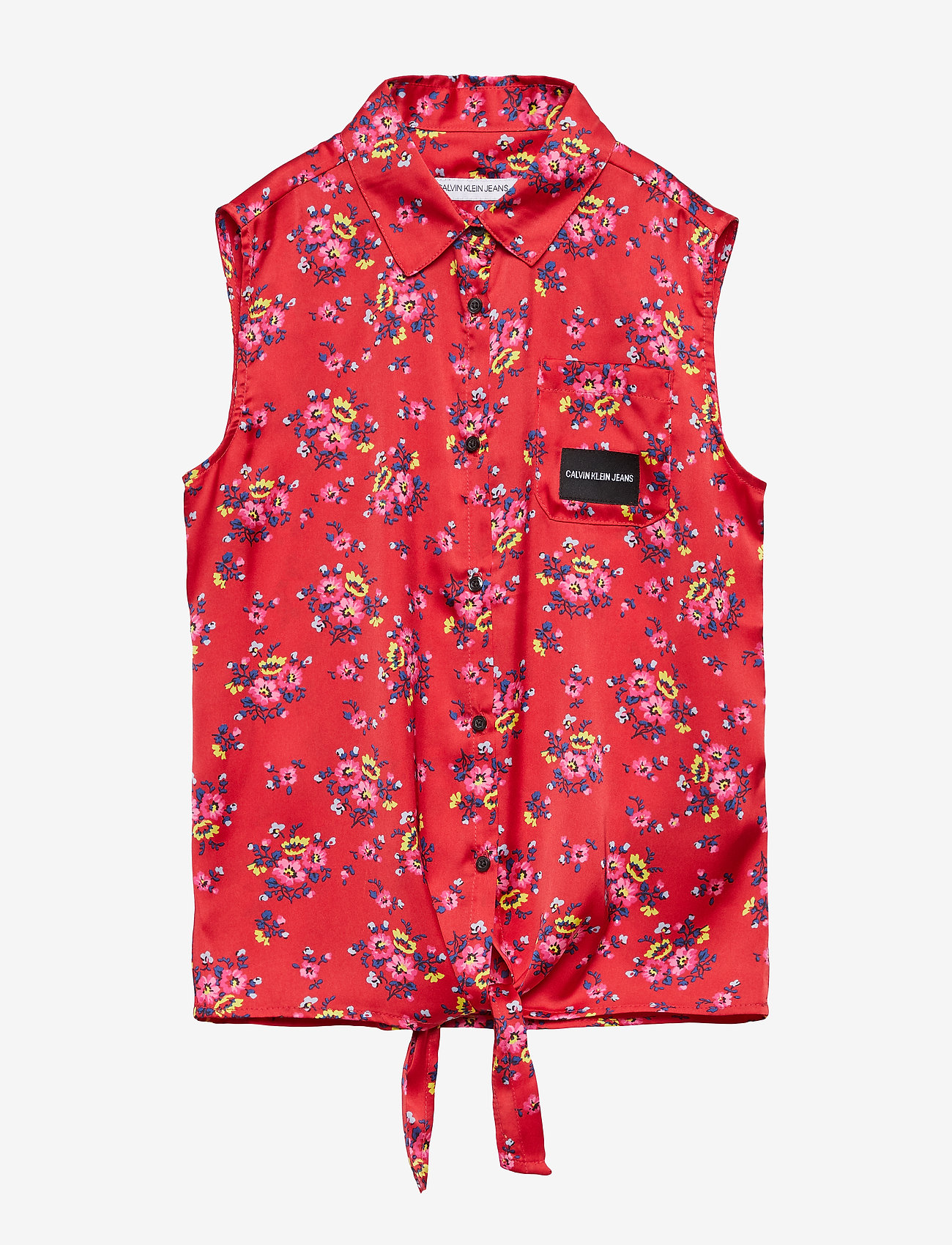 Calvin Klein - SATIN FLOWER FRONT KNOT TOP - racing red - 0