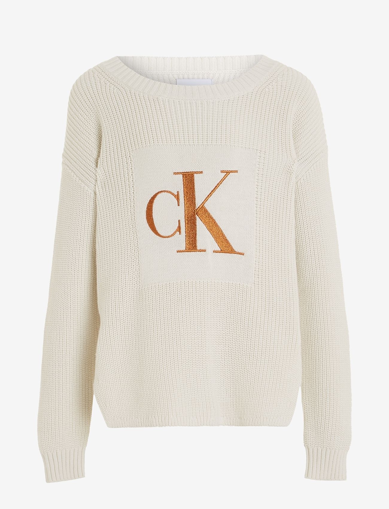 Calvin Klein - BRONZE MONOGRAM SLIT SWEATER - džemperi - ivory - 0