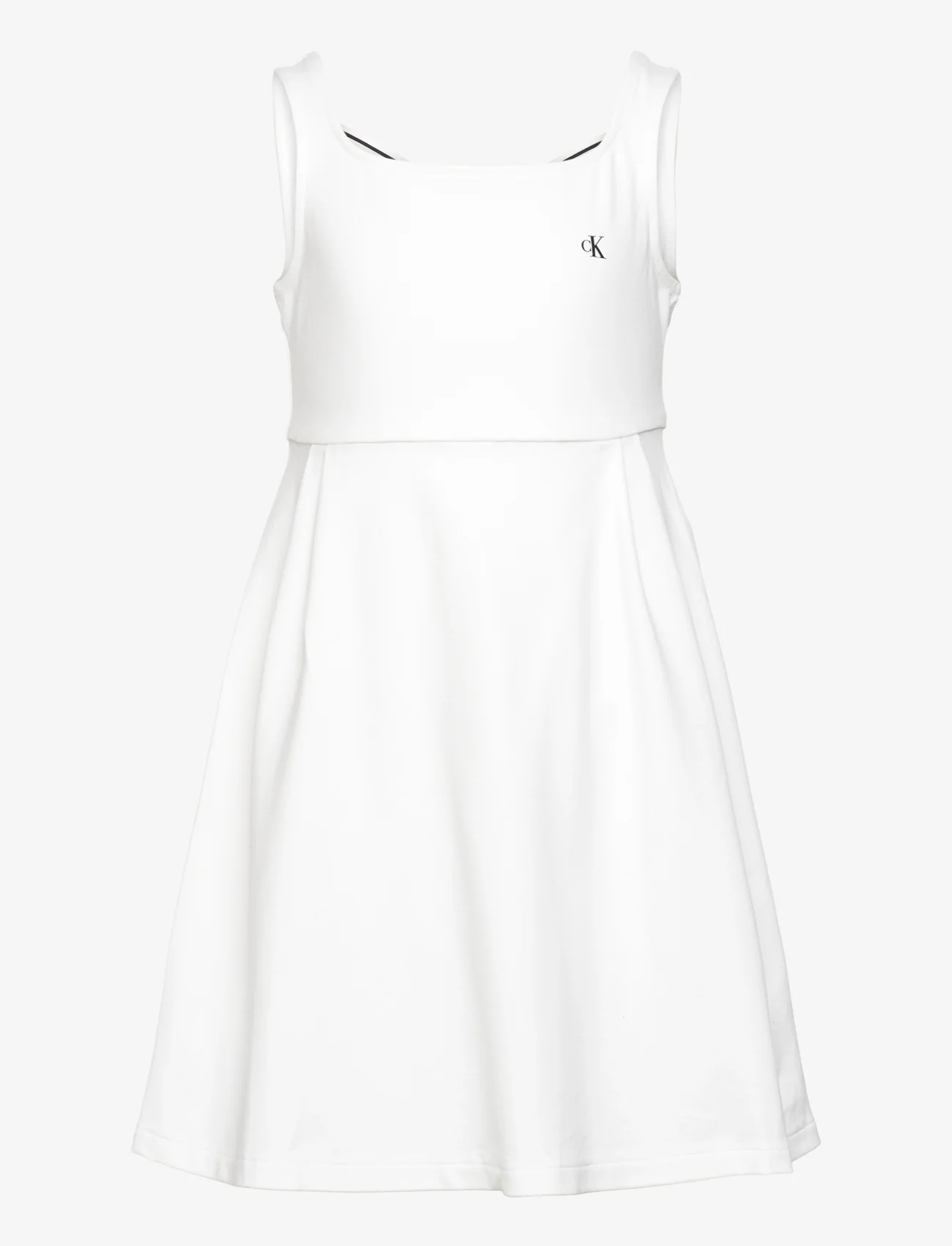 Calvin Klein - BACK LOGO TAPE FIT FLARE DRESS - hihattomat - bright white - 0