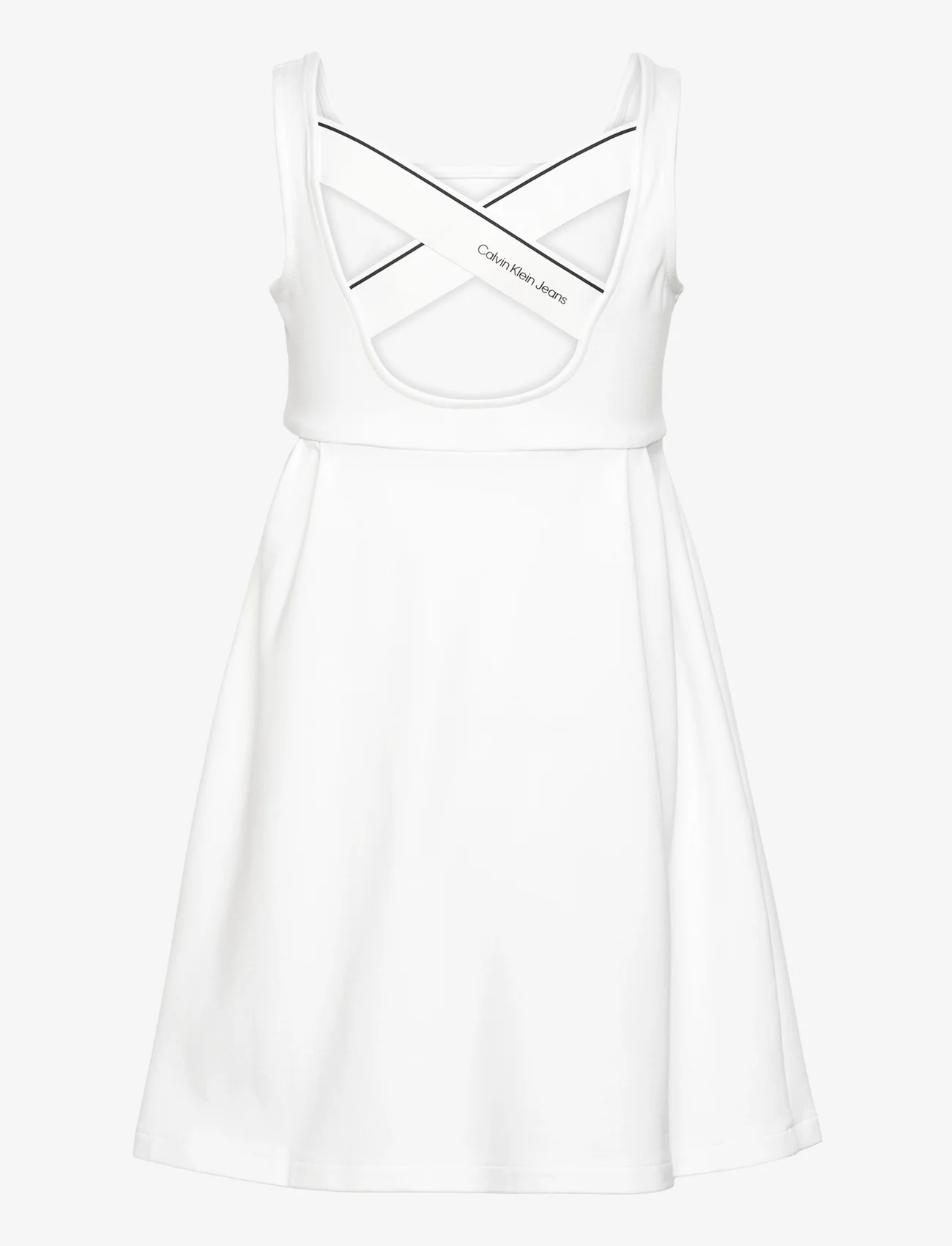Calvin Klein - BACK LOGO TAPE FIT FLARE DRESS - armeløse hverdagskjoler - bright white - 1