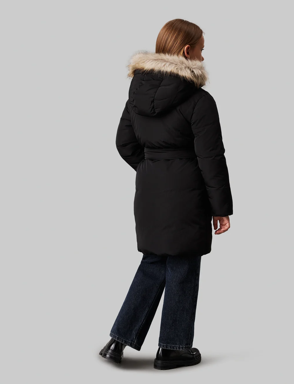 Black belted fur coat sales