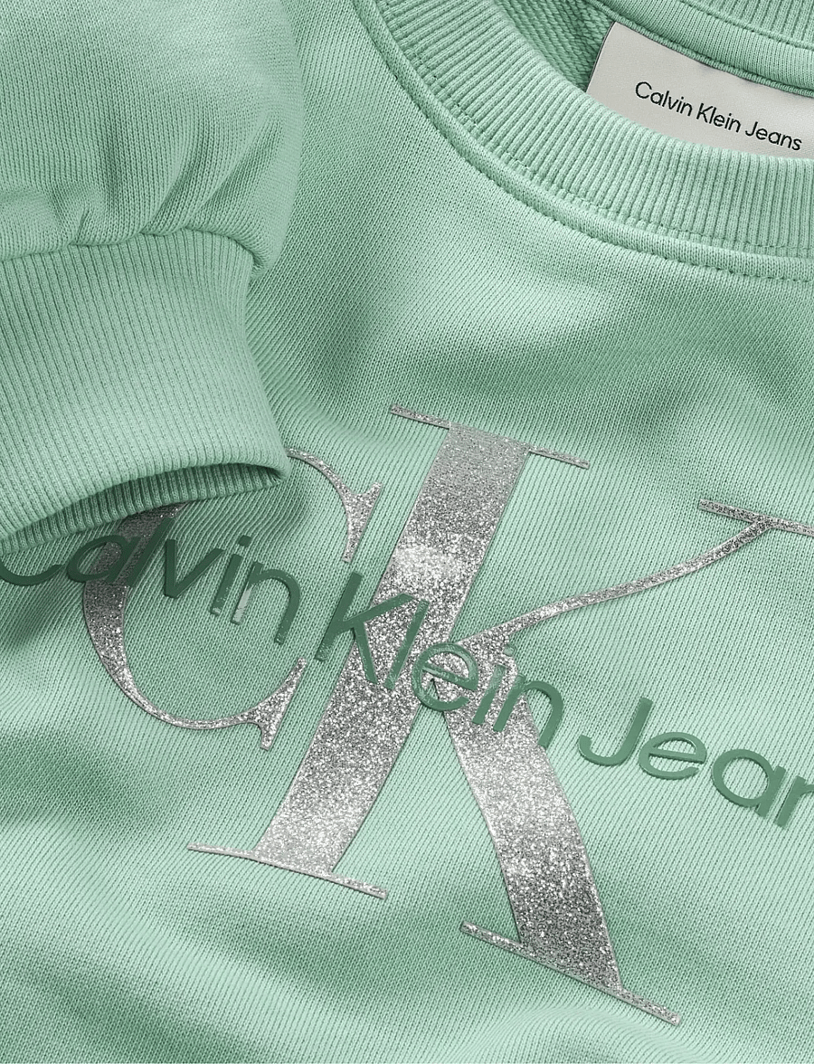 Calvin Klein - GLITTER MONOLOGO CN SWEATSHIRT - dressipluusid - tickled green - 1