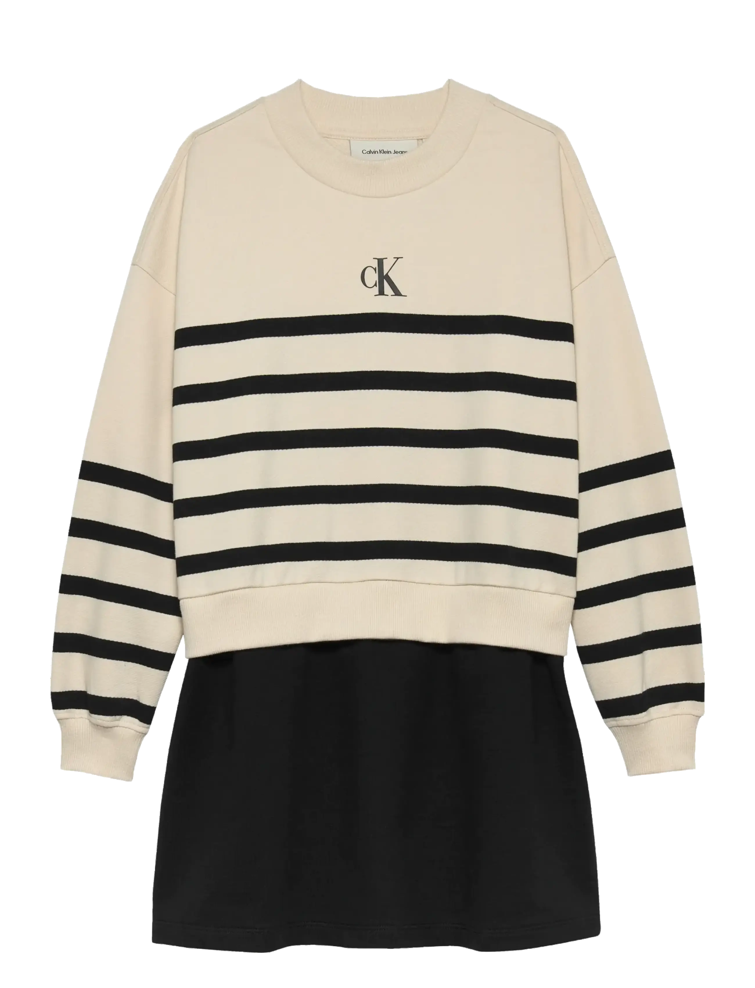 CK LS RELAXED TERRY DRESS - WHITE CAP GRAY  CK BLACK