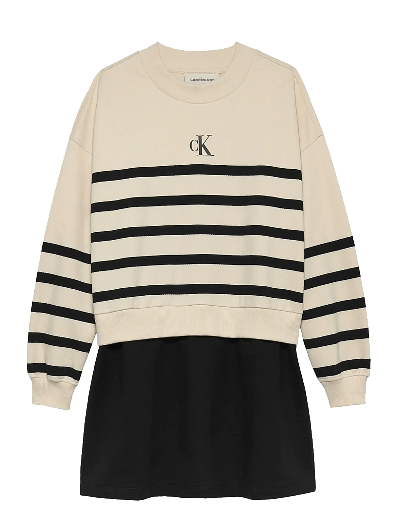 Calvin Klein - CK LS RELAXED TERRY DRESS - pikkade varrukatega vabaaja kleidid - white cap gray ck black - 0