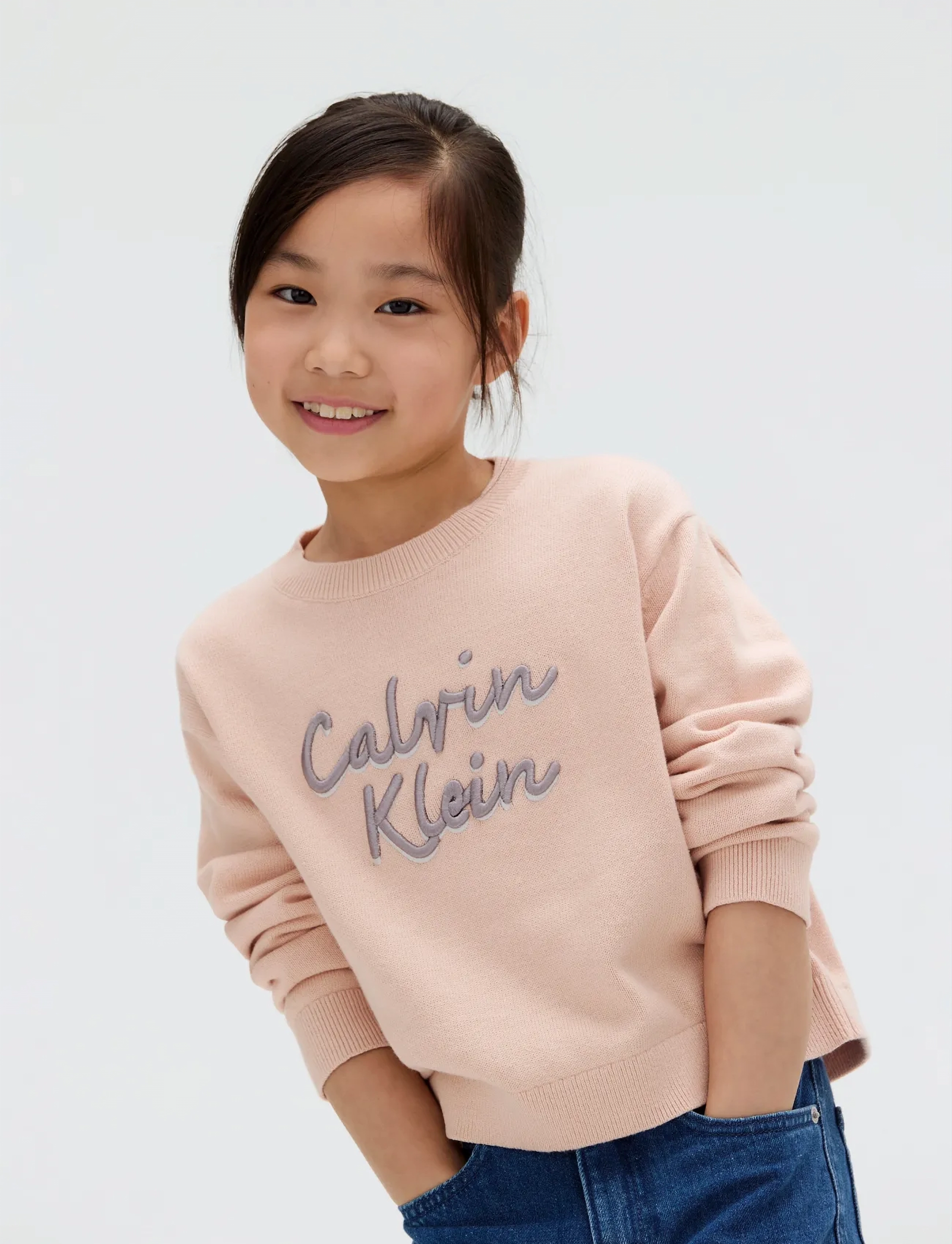 Calvin Klein Logo Metallic Intersia, Børn, Logo Sweater, Pink, Str: 164