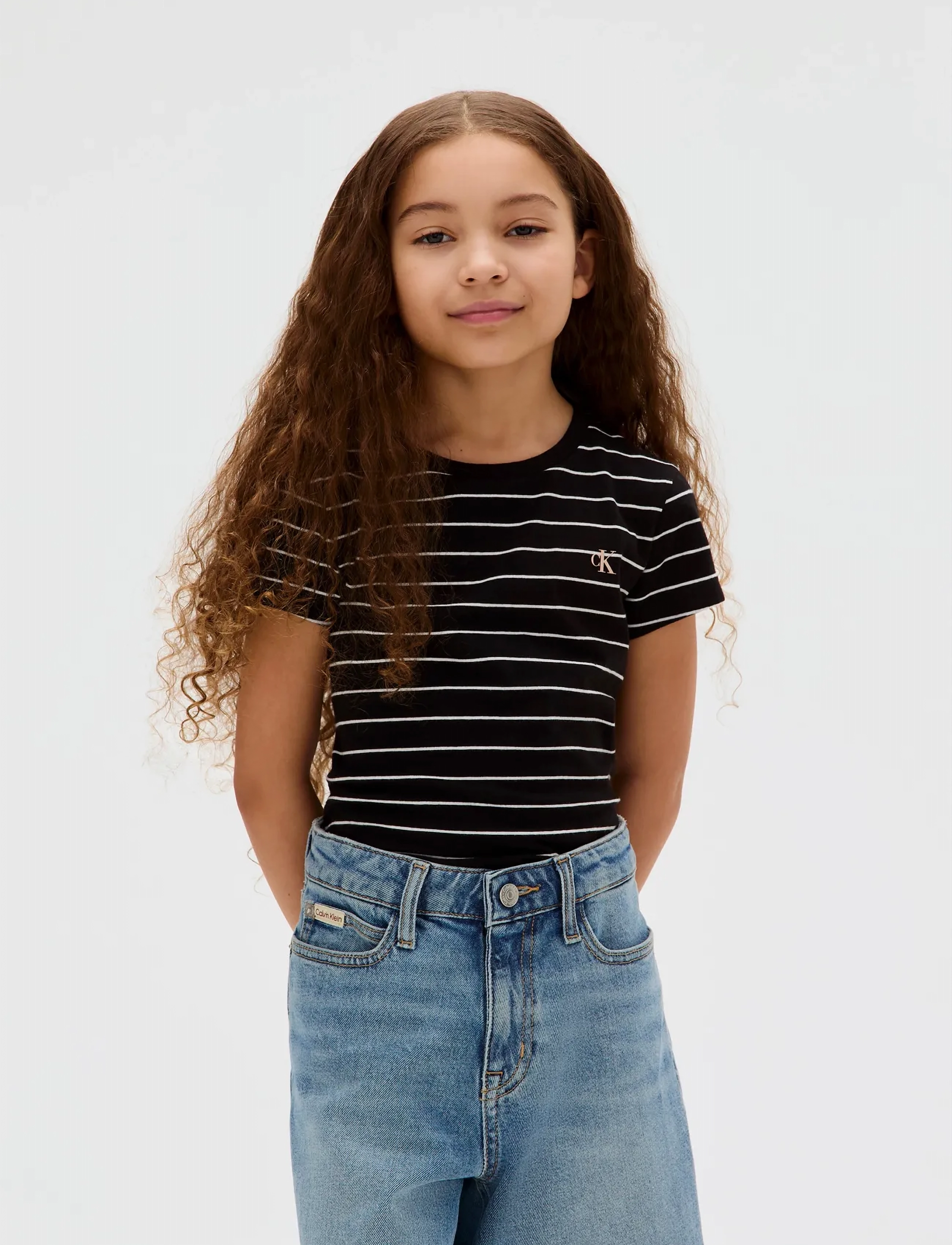 Calvin Klein STRIPE SS SLIM TEE - Hauts - CK BLACK  BRIGHT WHITE STRIPE / black