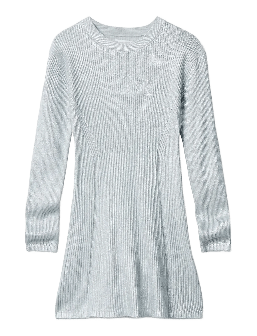 Calvin Klein - SILVER COATED LS SWEATER DRESS - long-sleeved casual dresses - silver - 1