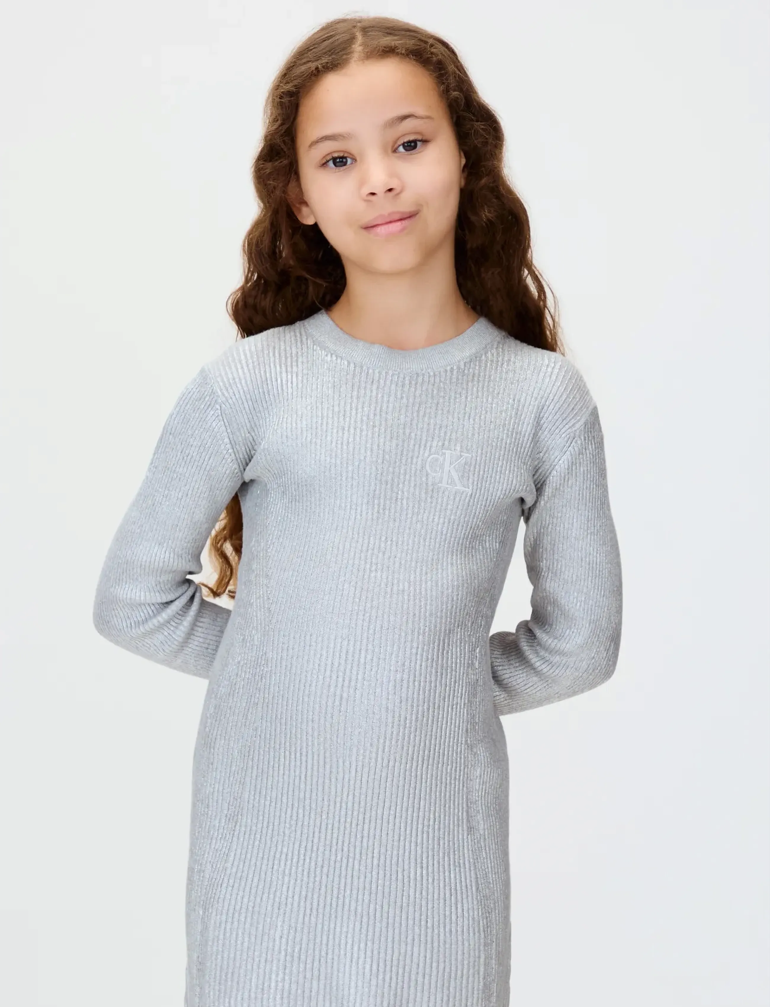 Calvin Klein Silver Coated Ls Sweater Dress, 140, Casual Dresses, Silber - Long-sleeved Kinder