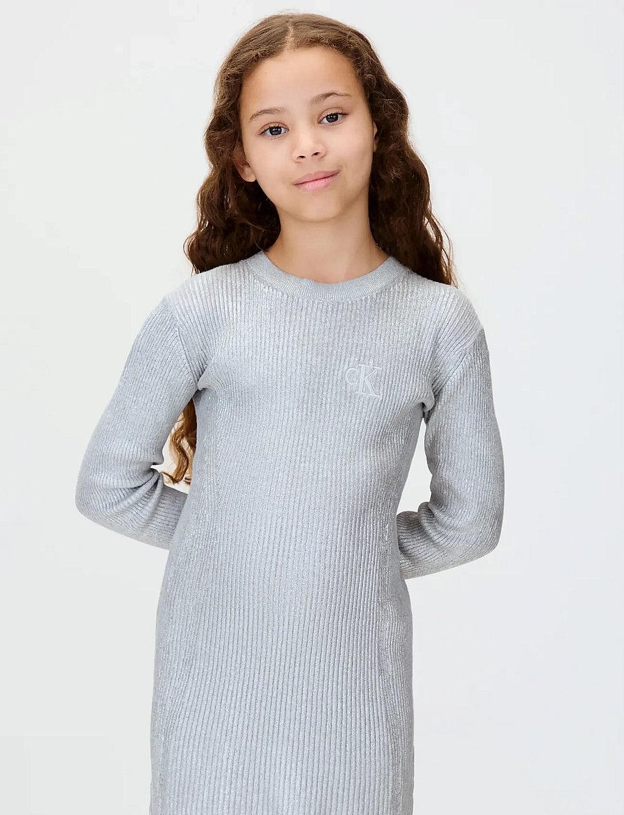 Calvin Klein - SILVER COATED LS SWEATER DRESS - long-sleeved casual dresses - silver - 0