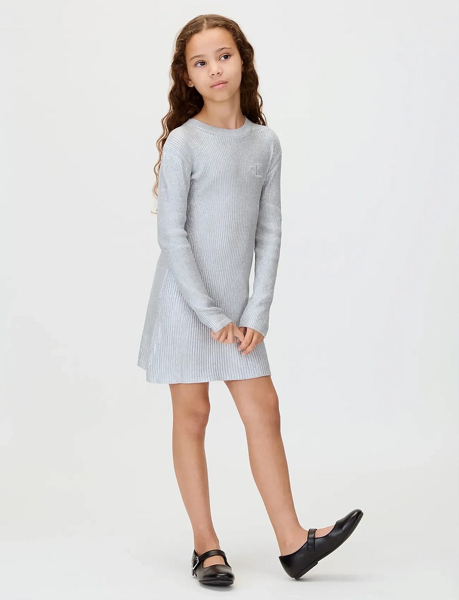 Calvin Klein - SILVER COATED LS SWEATER DRESS - long-sleeved casual dresses - silver - 2