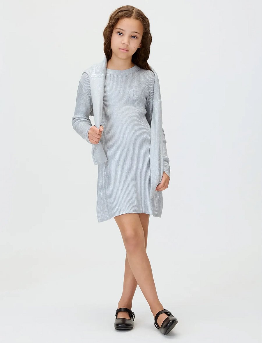 Calvin Klein - SILVER COATED LS SWEATER DRESS - long-sleeved casual dresses - silver - 3