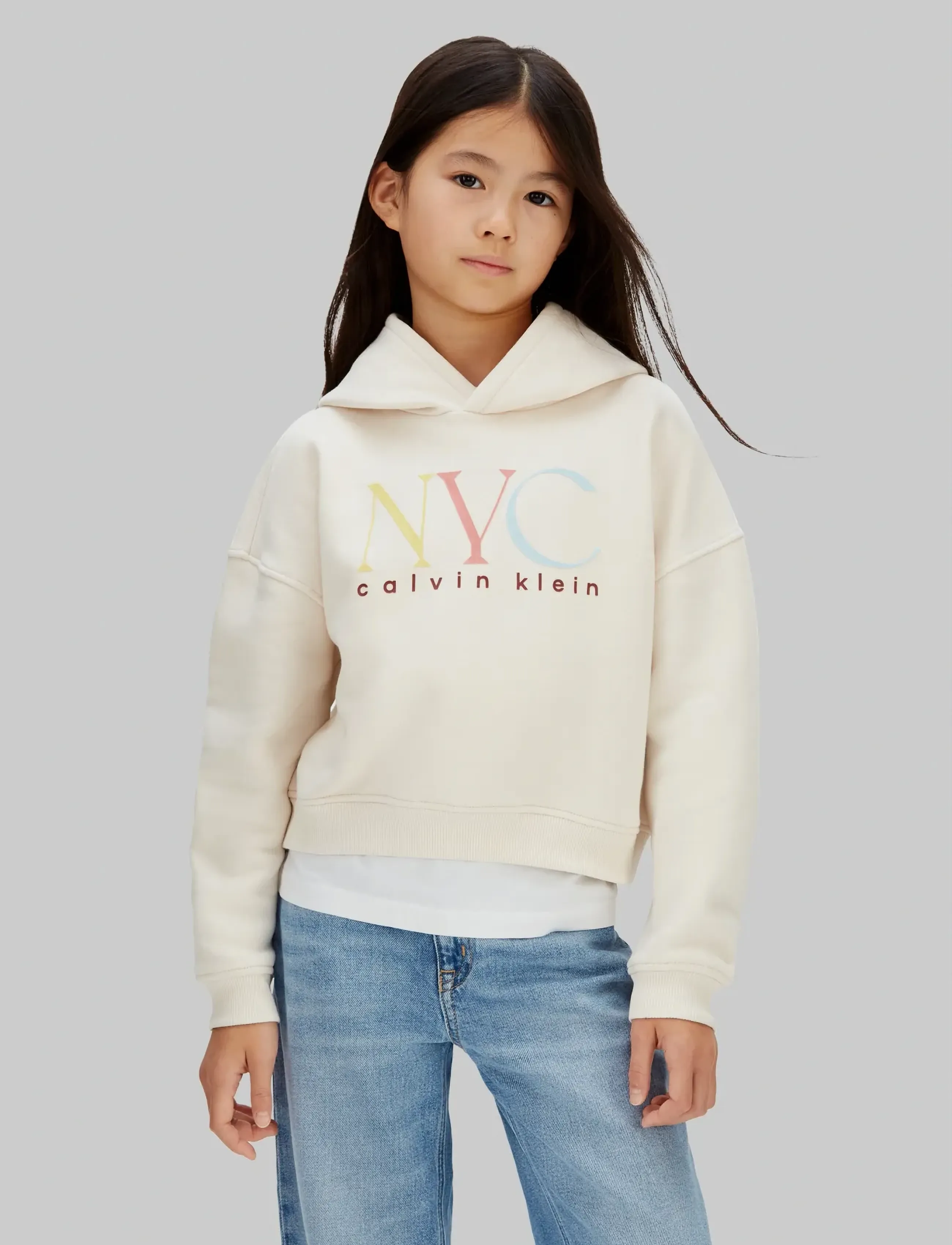 Calvin Klein NYC GRAPHIC FLEECE HOODIE - Sweatshirts & Huvtröjor - WHITECAP GRAY / cream