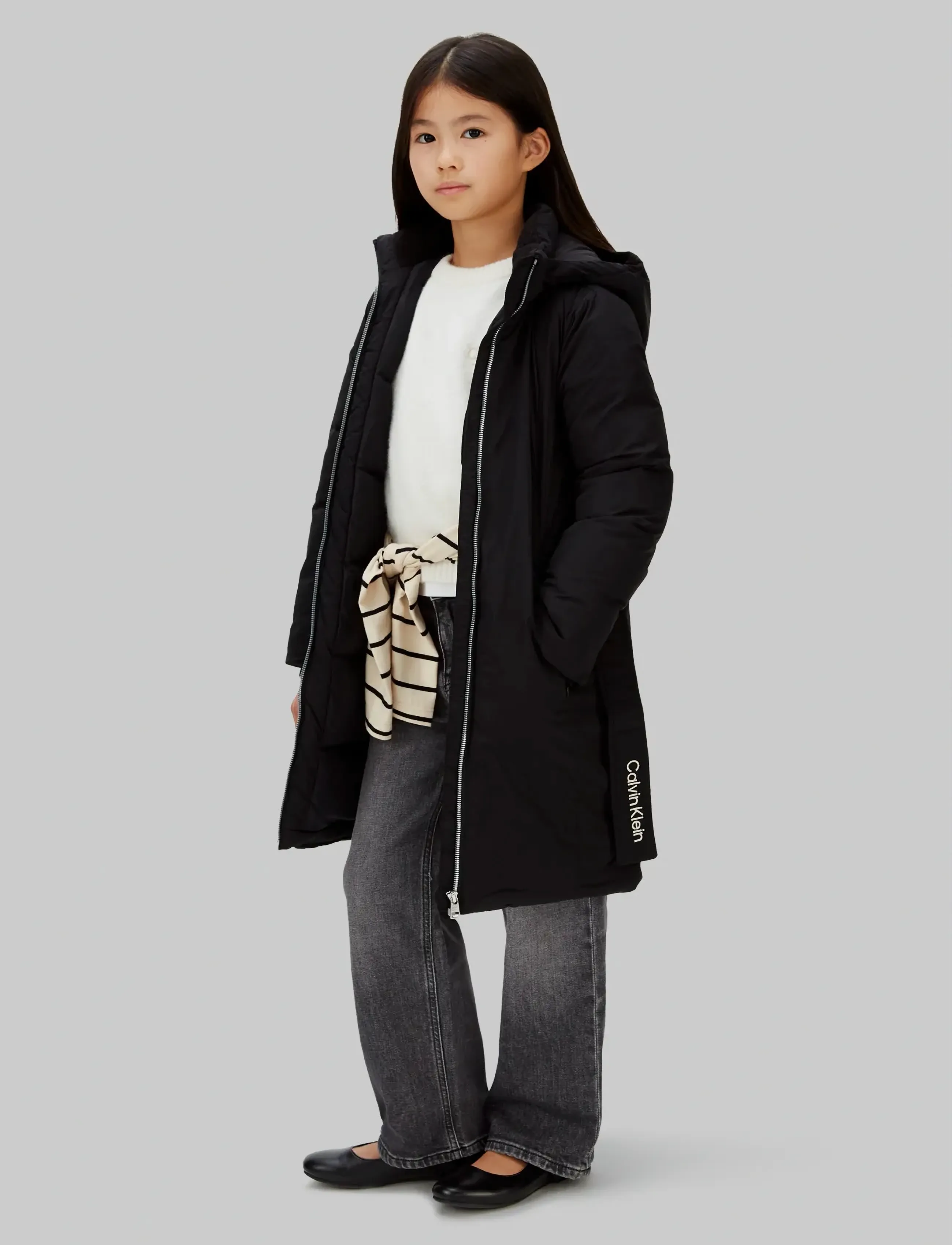 Calvin Klein Classic Belted Coat, 152, Black, Jakker Og Frakker > Puffer Og Vatterede, Børn