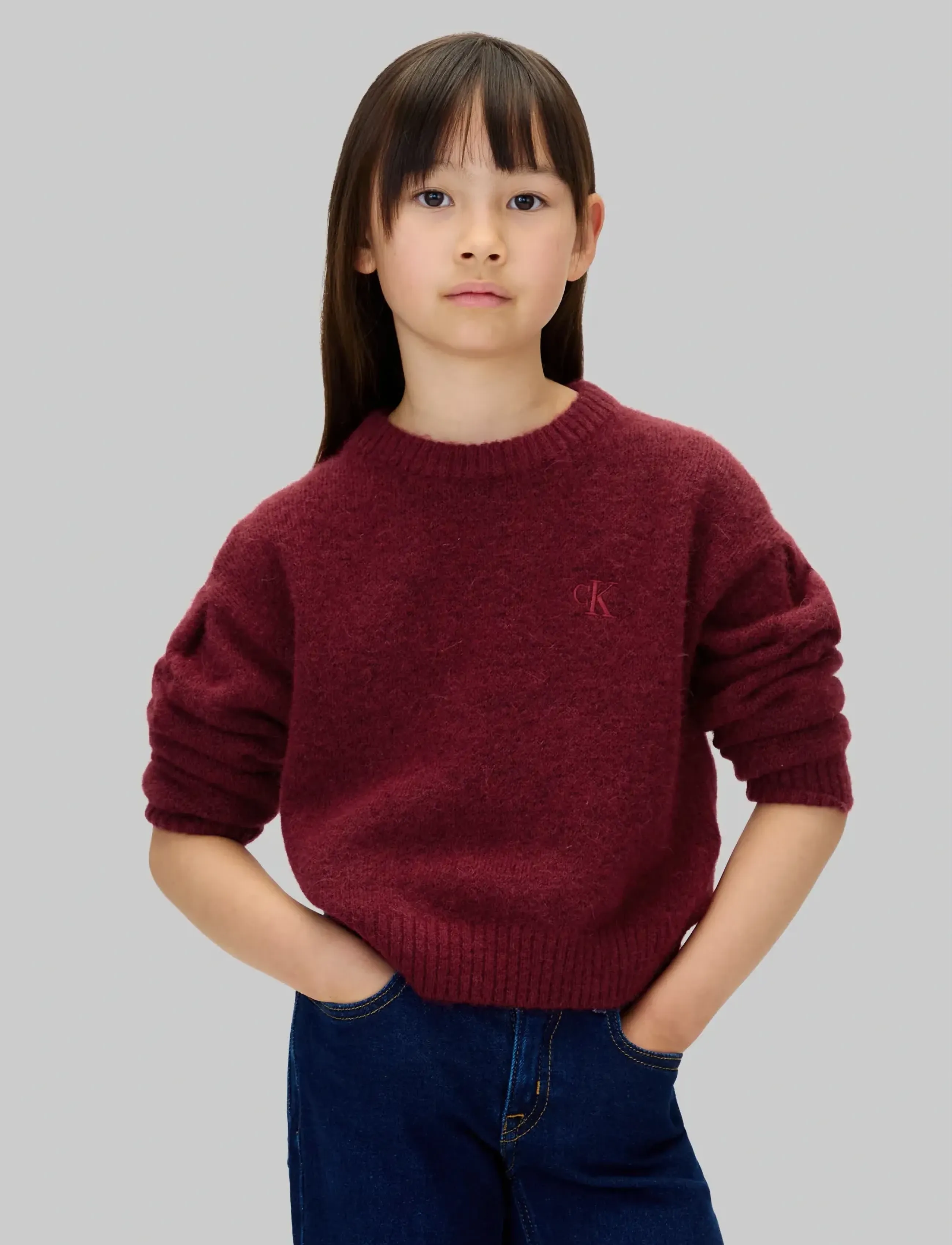 Calvin Klein BOX PLEAT FLUFFY SWEATER - Stickade tröjor - RASPBERRY CHOCOLATE / burgundy