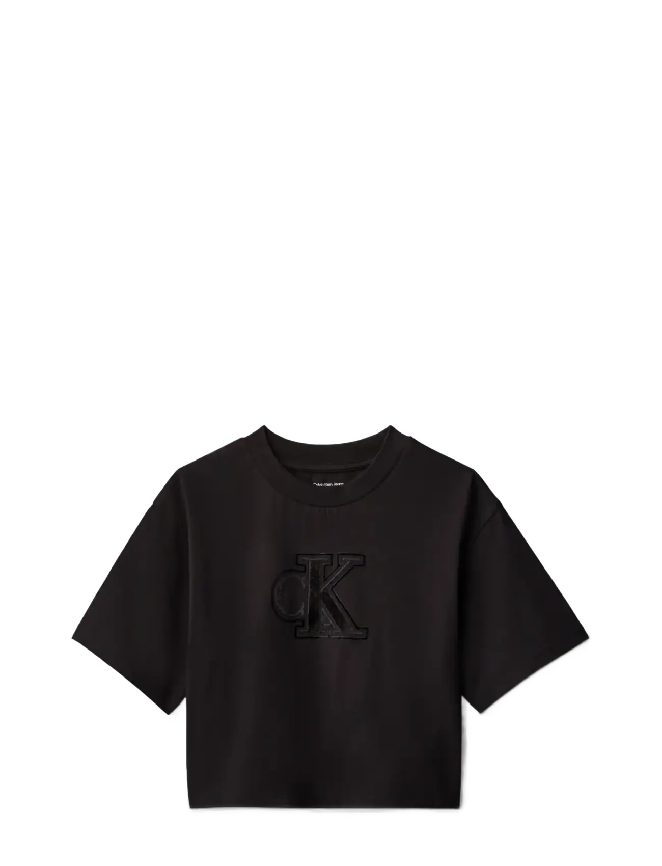 Calvin Klein VELVET MONOGRAM BOXY S/S T-SHIRT - Overdele - CK BLACK / black