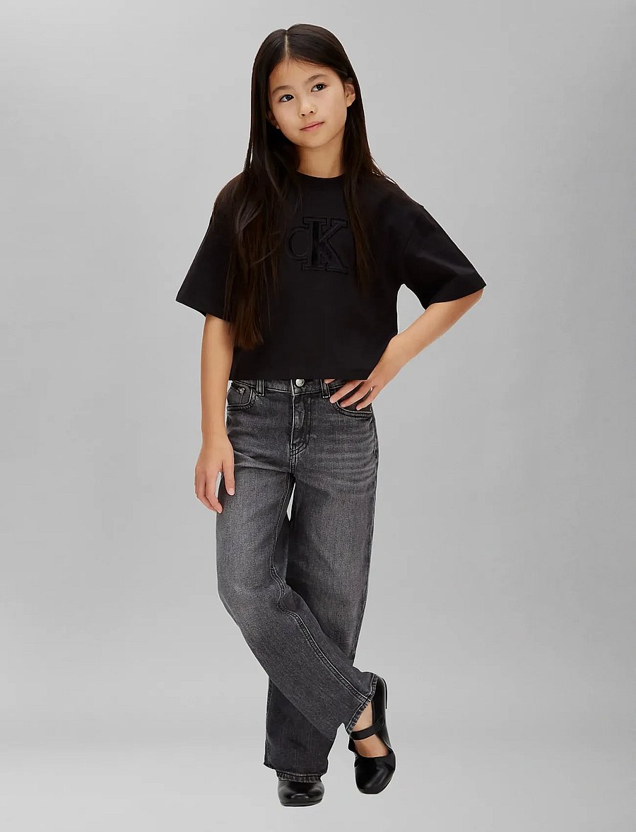 Calvin Klein - VELVET MONOGRAM BOXY S/S T-SHIRT - kurzärmelige - ck black - 0