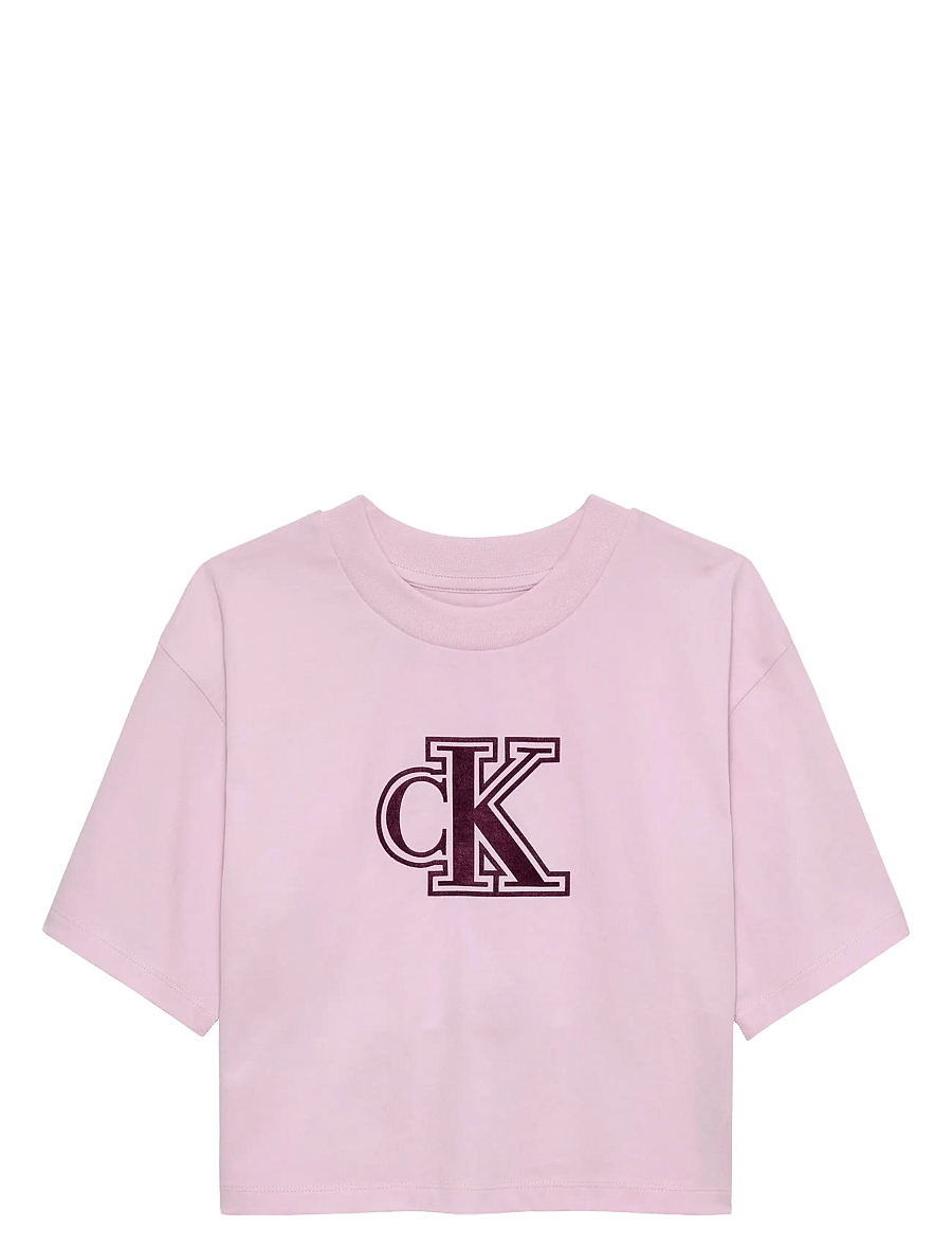 Calvin Klein - VELVET MONOGRAM BOXY S/S T-SHIRT - kurzärmelige - pearly pink - 0