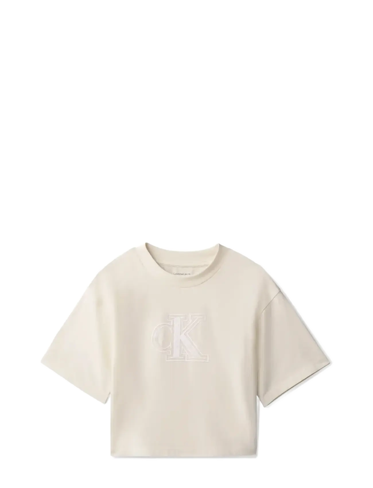 Calvin Klein VELVET MONOGRAM BOXY S/S T-SHIRT - Riided - WHITECAP GRAY / cream