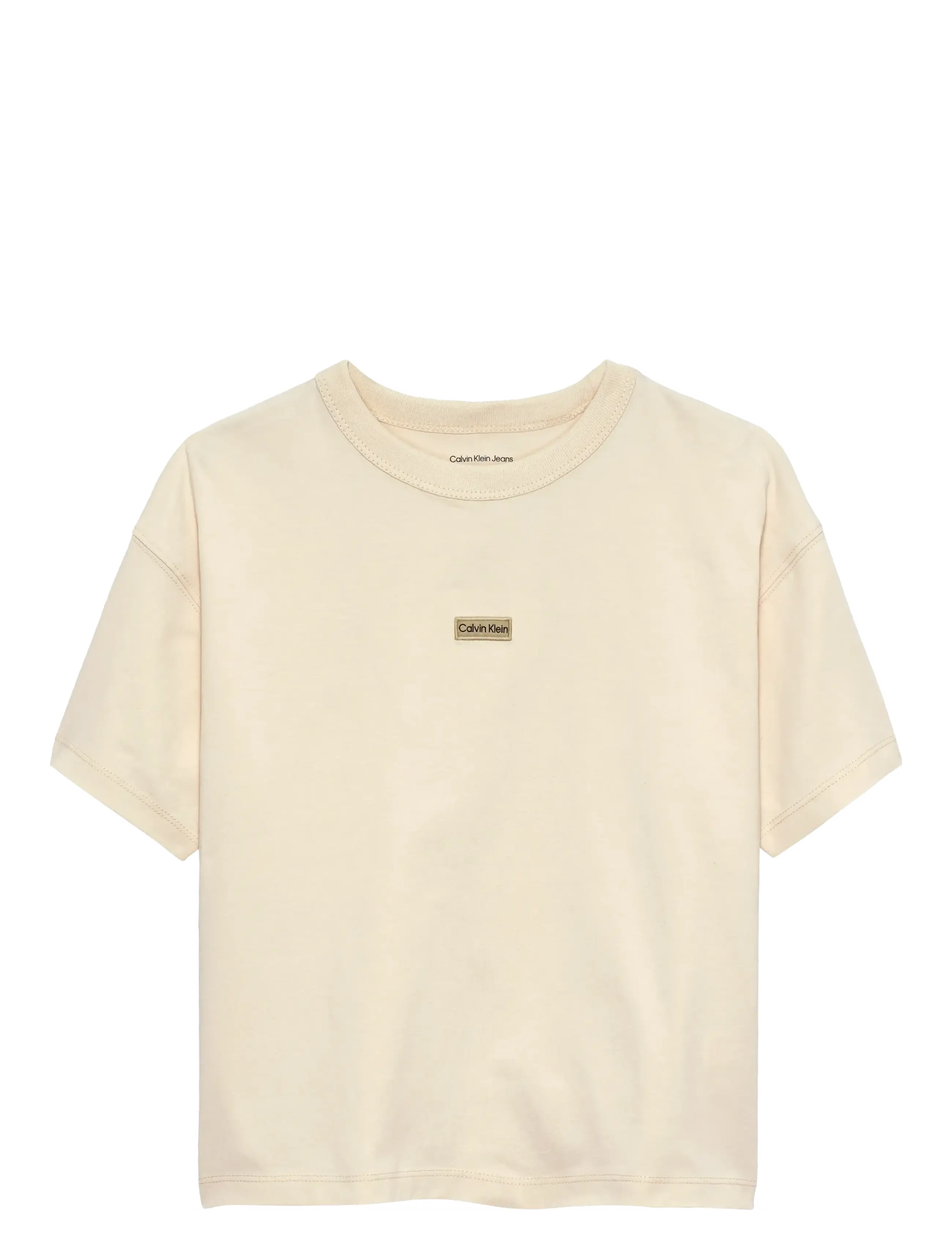 Calvin Klein FOLDED LOGO LABEL S/S T-SHIRT - Lägsta priserna - WHITECAP GRAY / cream
