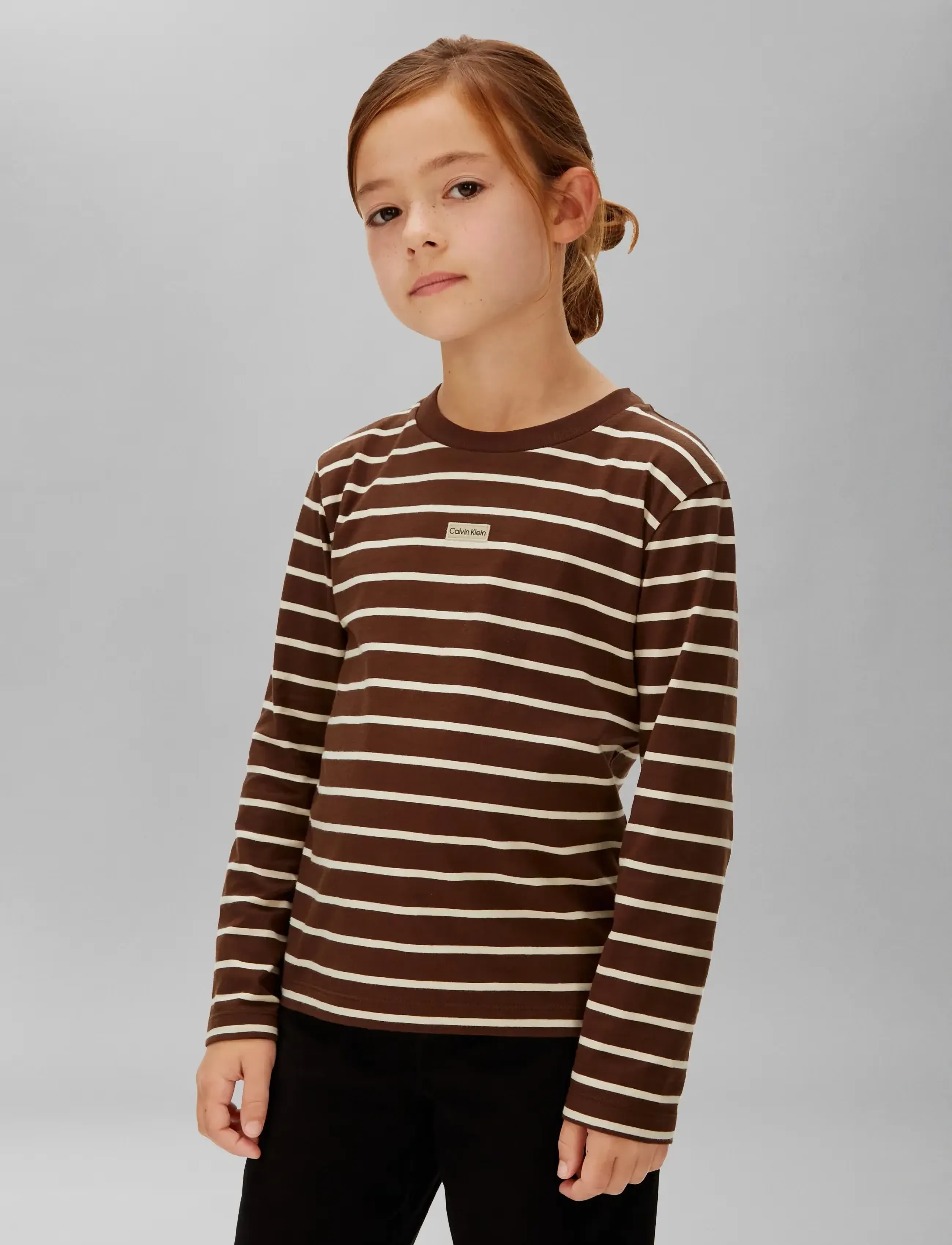 Calvin Klein - YD STRIPE L/S T-SHIRT - langærmede t-shirts - legacy brown  whitecap gray - 3