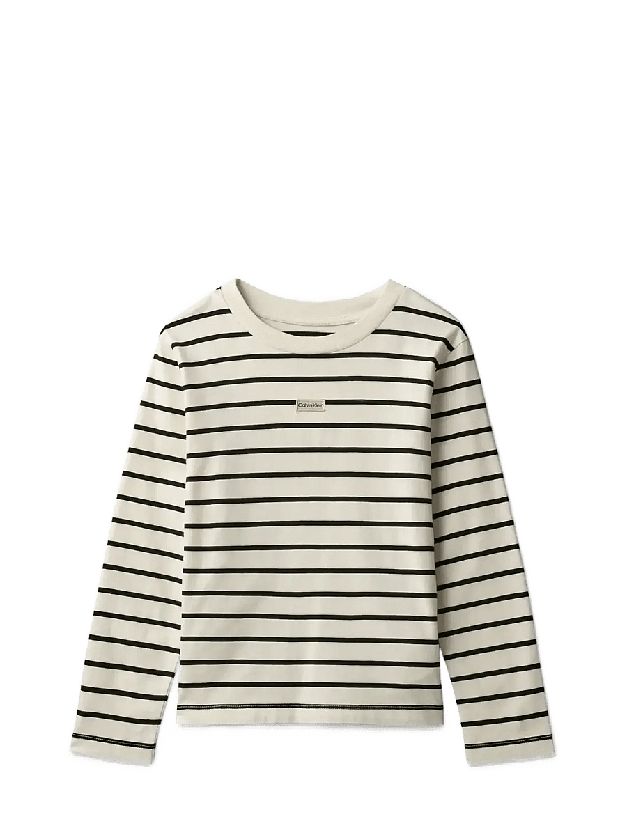 Calvin Klein - YD STRIPE L/S T-SHIRT - langærmede t-shirts - whitecap gray ck black - 1