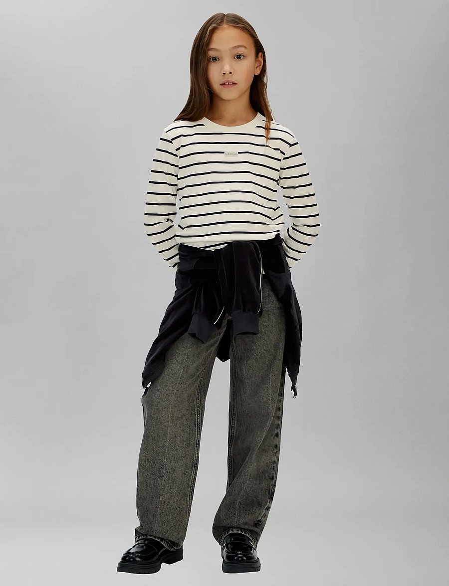 Calvin Klein - YD STRIPE L/S T-SHIRT - langærmede t-shirts - whitecap gray ck black - 0