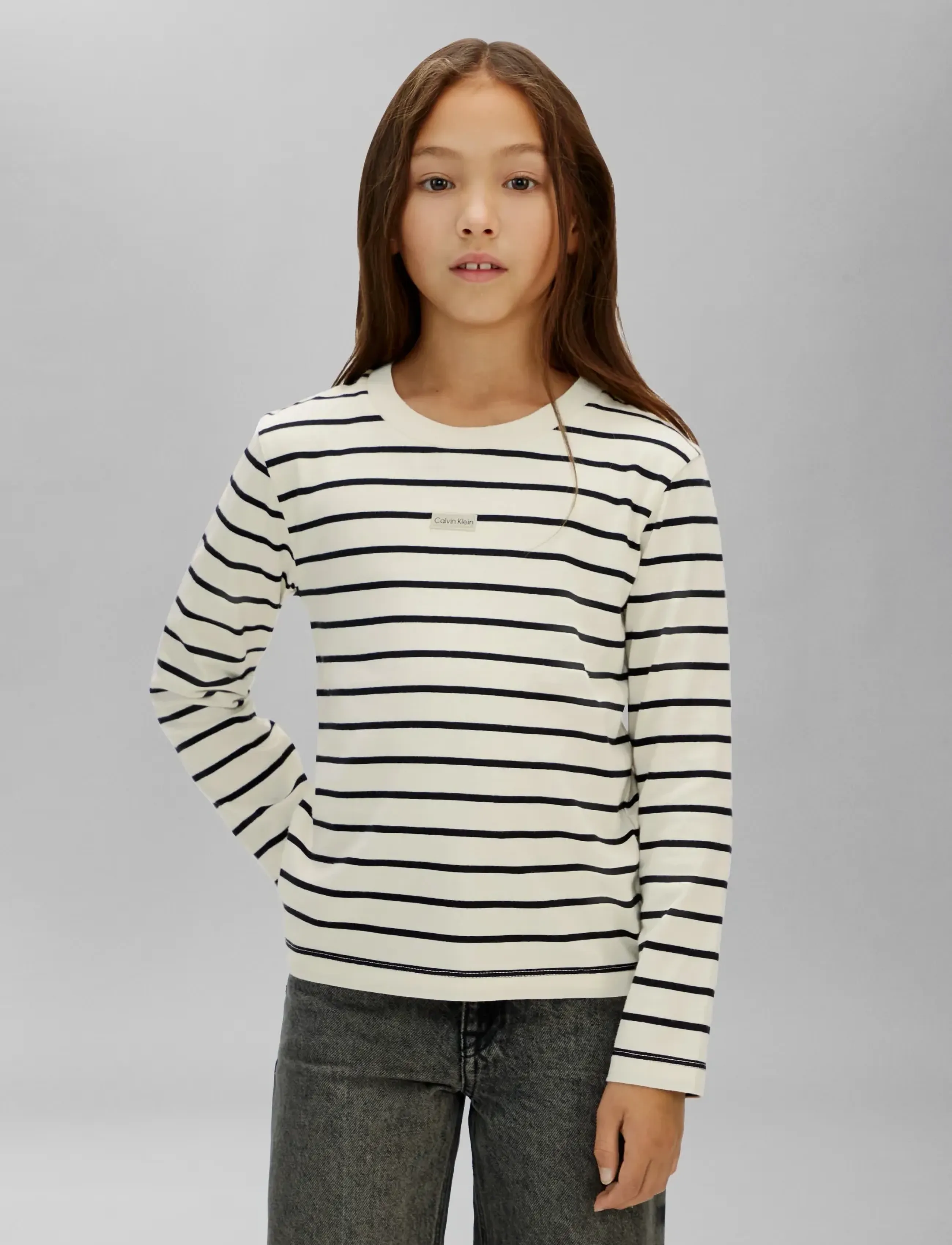 Calvin Klein - YD STRIPE L/S T-SHIRT - langermede t-skjorter - whitecap gray  ck black - 3