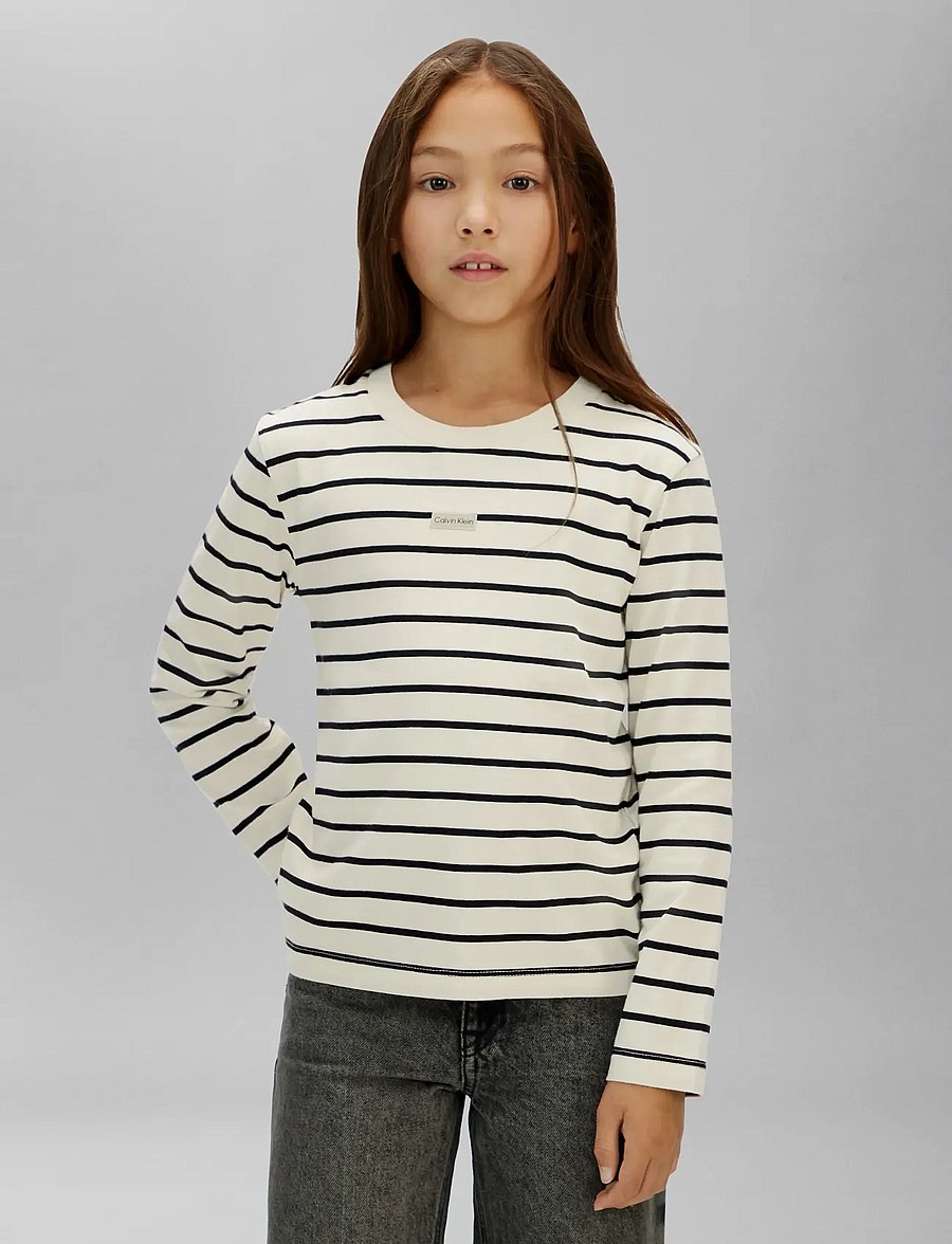 Calvin Klein - YD STRIPE L/S T-SHIRT - langærmede t-shirts - whitecap gray ck black - 3