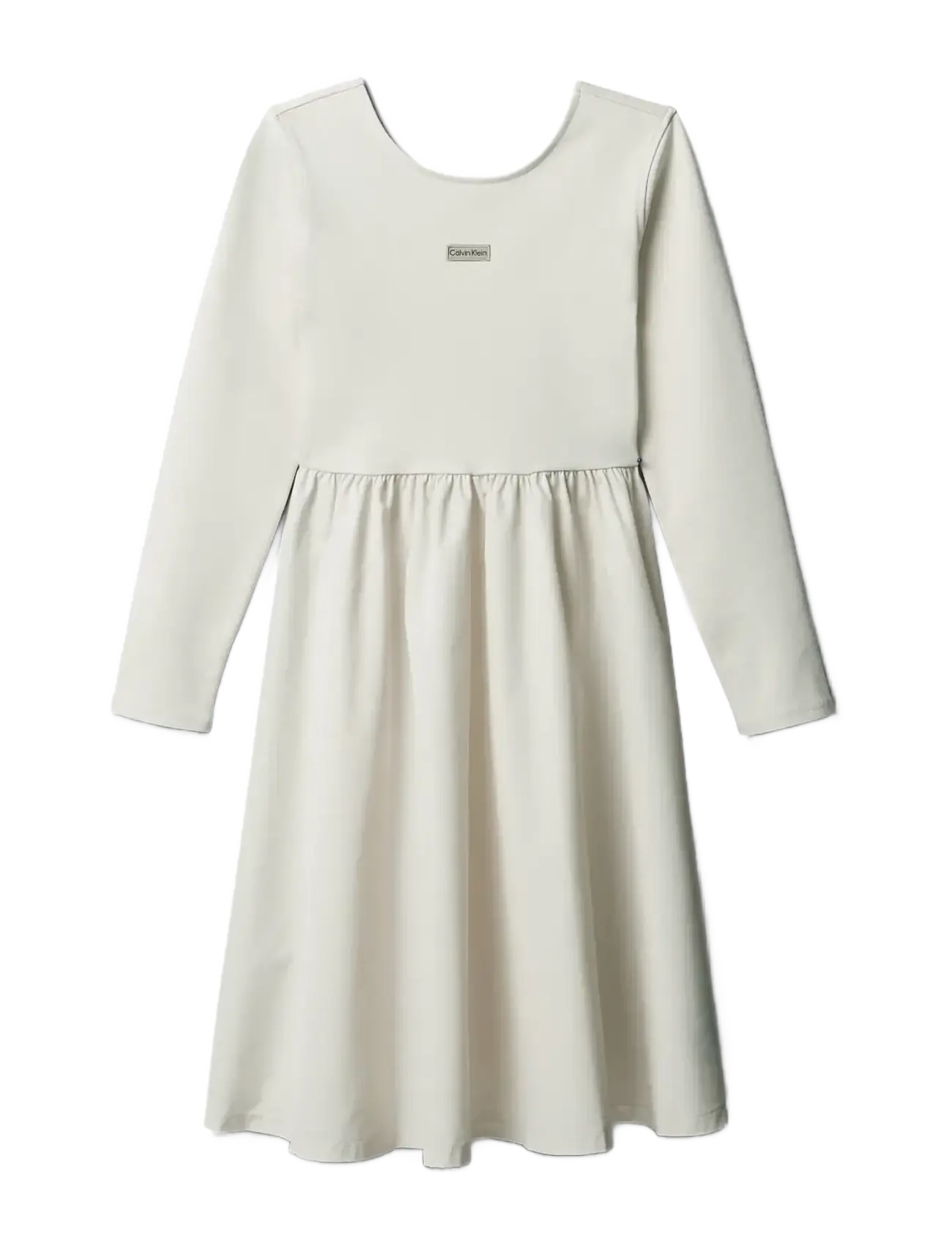 Calvin Klein MIX MEDIA FIT FLARE L/S DRESS - Riided - WHITECAP GRAY / cream