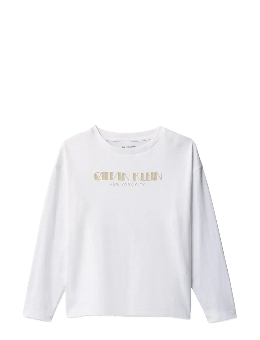 Calvin Klein - GLITTER AW BOXY L/S T-SHIRT - långärmade t-shirts - bright white - 1