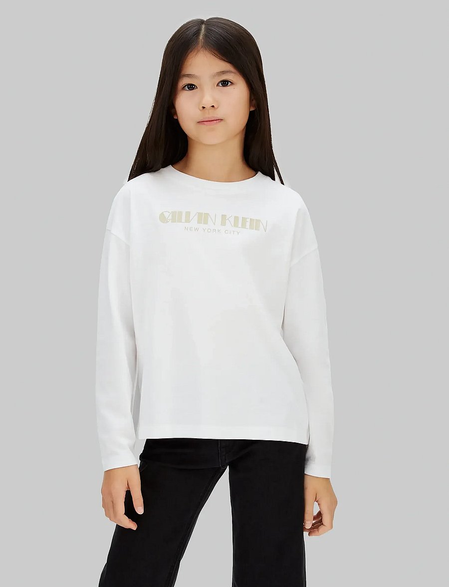 Calvin Klein - GLITTER AW BOXY L/S T-SHIRT - långärmade t-shirts - bright white - 0