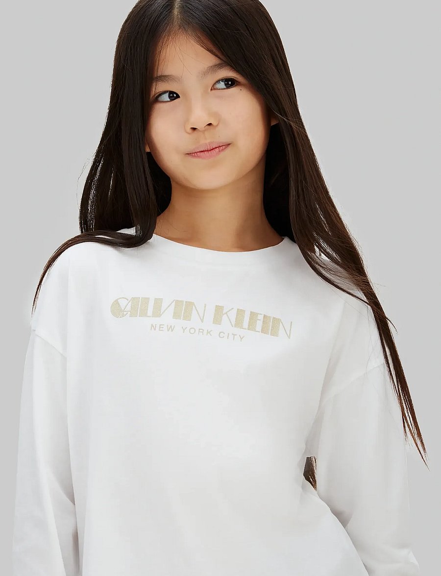 Calvin Klein - GLITTER AW BOXY L/S T-SHIRT - långärmade t-shirts - bright white - 4